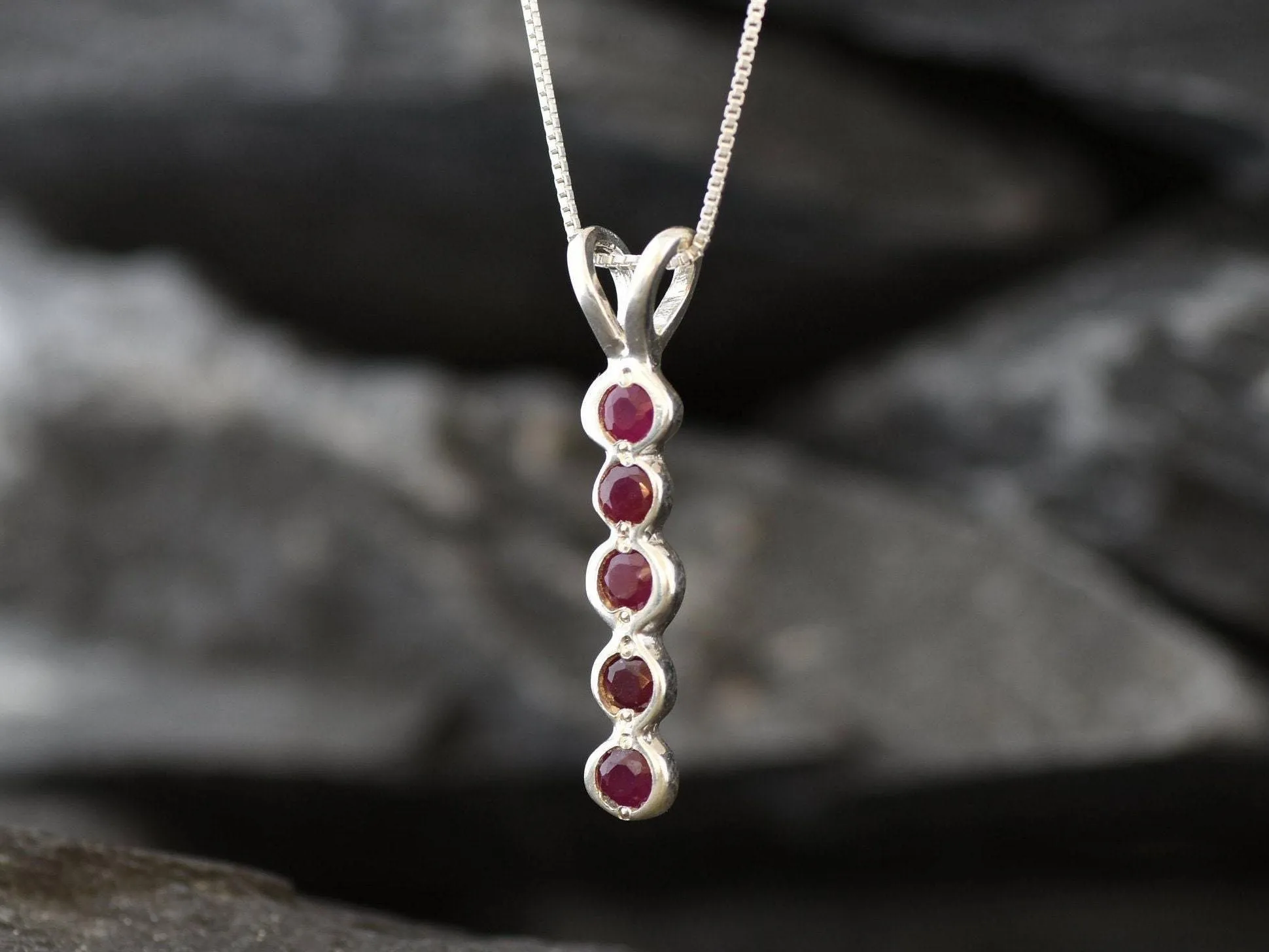 Genuine Ruby Pendant - Red Drop Pendant - July Birthstone Necklace