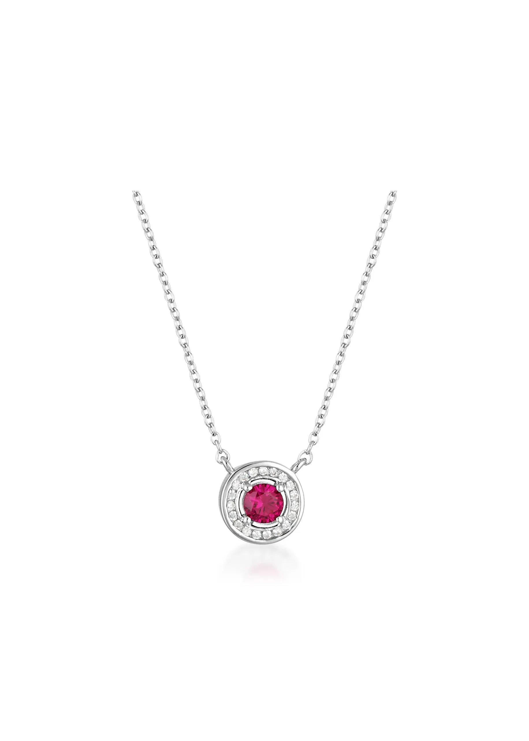 GEORGINI MILESTONE RUBY HALO PENDANT SILVER NECKLACE IP1164R