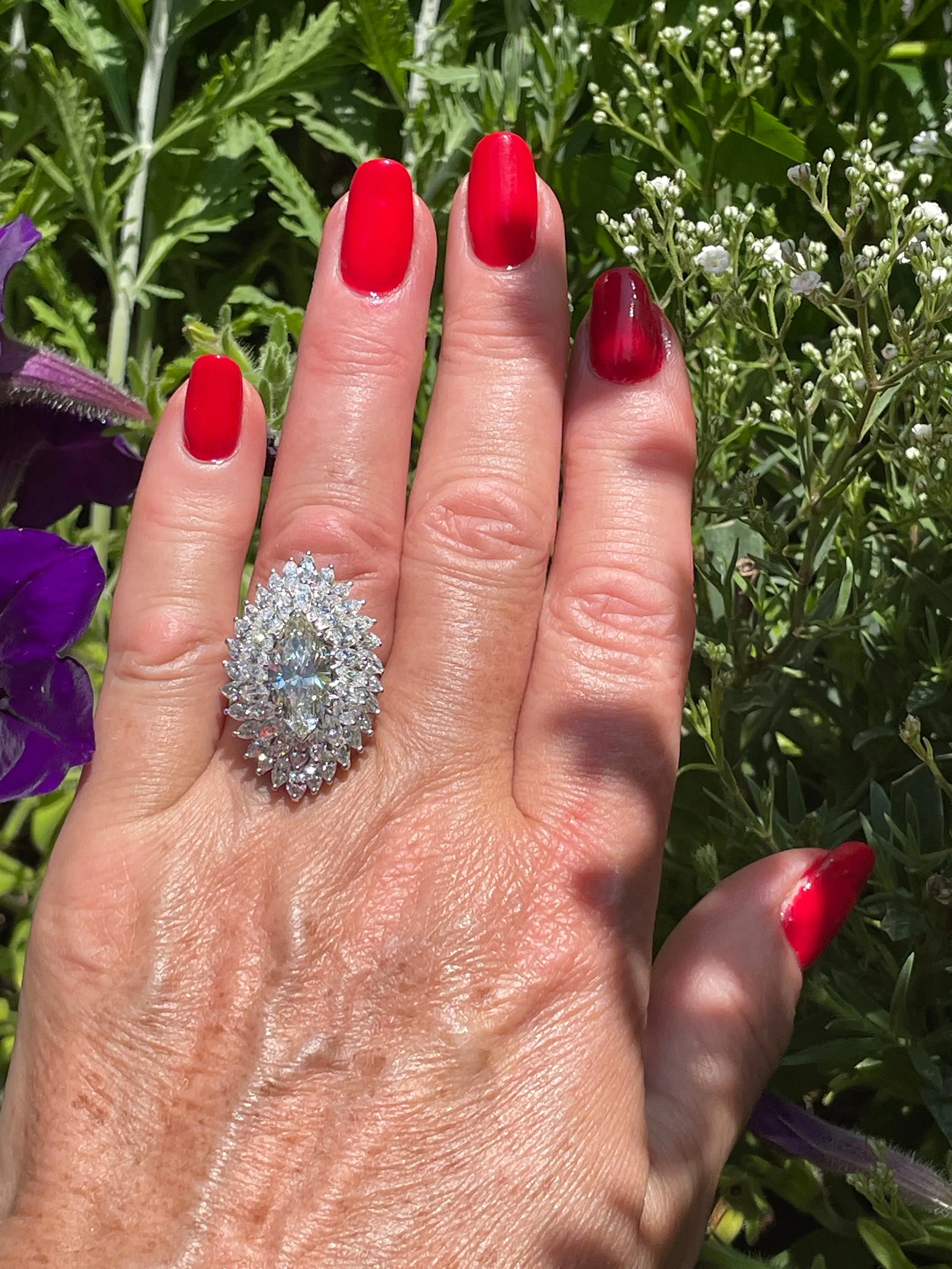 GIA 9.80ctw A Breathtaking Circa 1960s Estate "BALLERINA" Marquise Diamond Cocktail Ring by Palais