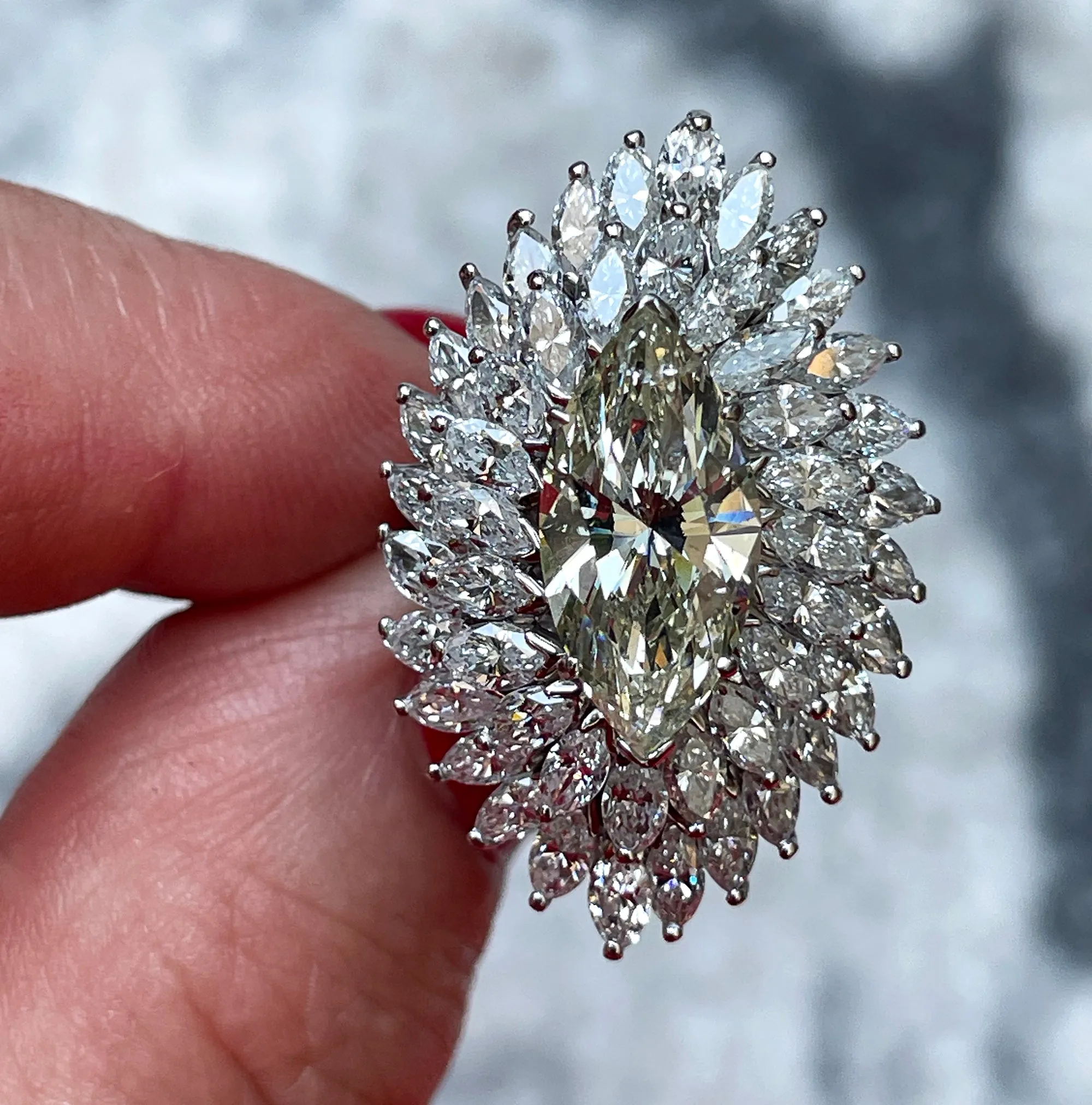 GIA 9.80ctw A Breathtaking Circa 1960s Estate "BALLERINA" Marquise Diamond Cocktail Ring by Palais