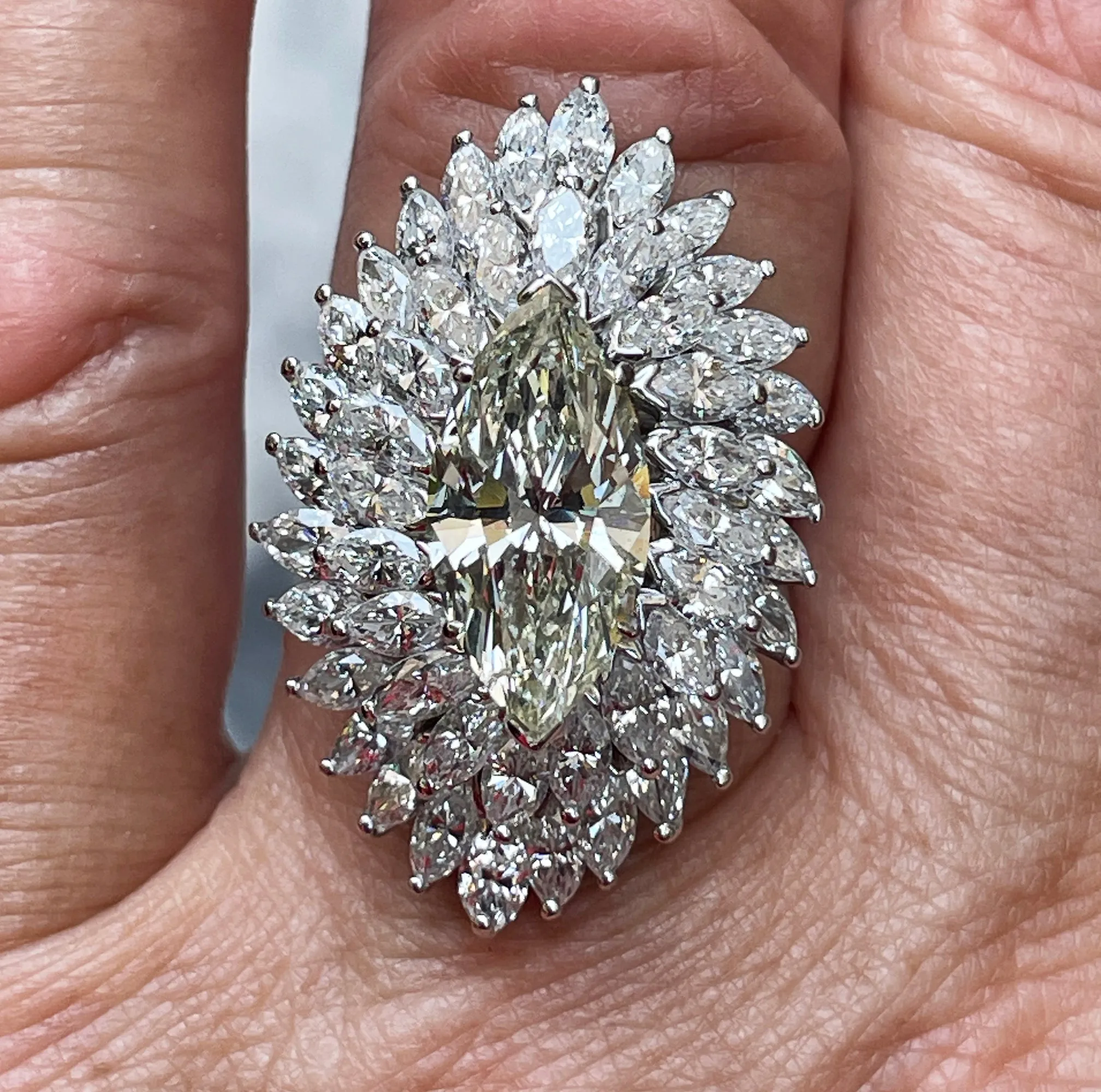 GIA 9.80ctw A Breathtaking Circa 1960s Estate "BALLERINA" Marquise Diamond Cocktail Ring by Palais