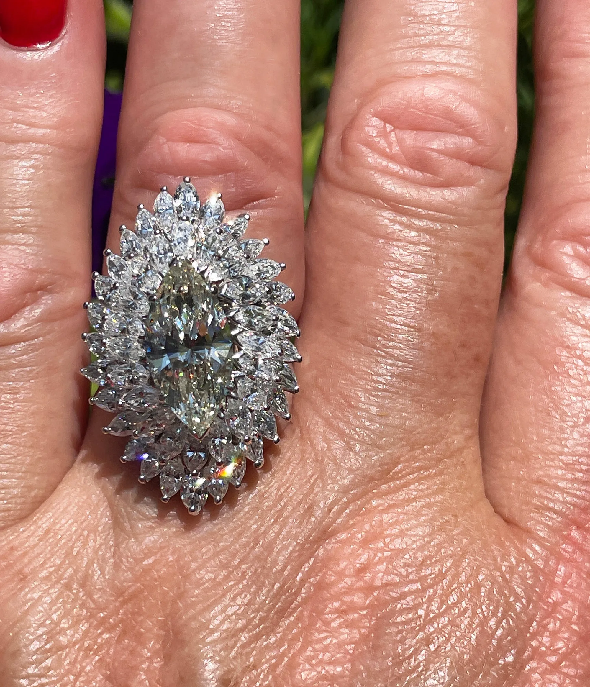 GIA 9.80ctw A Breathtaking Circa 1960s Estate "BALLERINA" Marquise Diamond Cocktail Ring by Palais