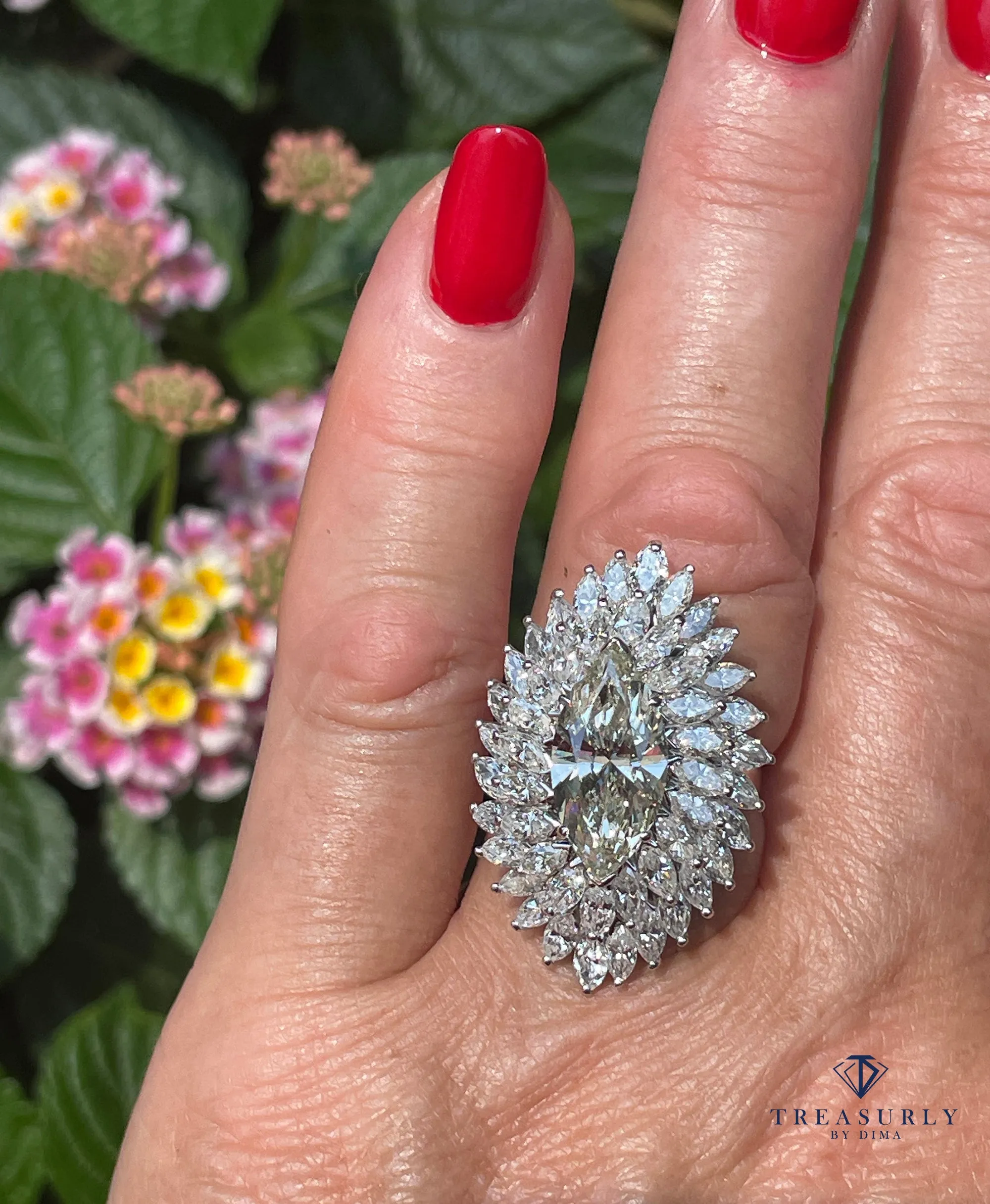 GIA 9.80ctw A Breathtaking Circa 1960s Estate "BALLERINA" Marquise Diamond Cocktail Ring by Palais