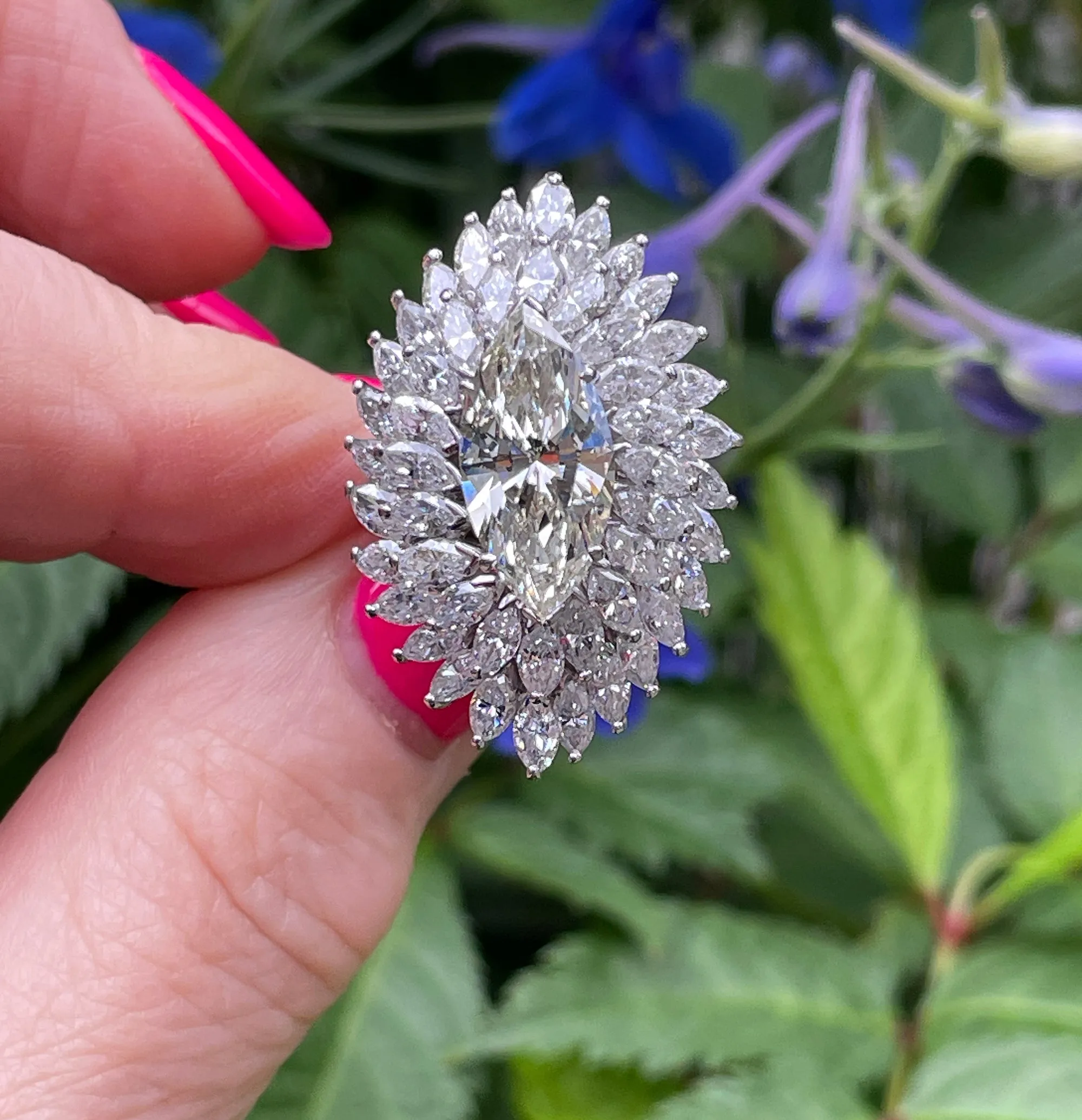 GIA 9.80ctw A Breathtaking Circa 1960s Estate "BALLERINA" Marquise Diamond Cocktail Ring by Palais