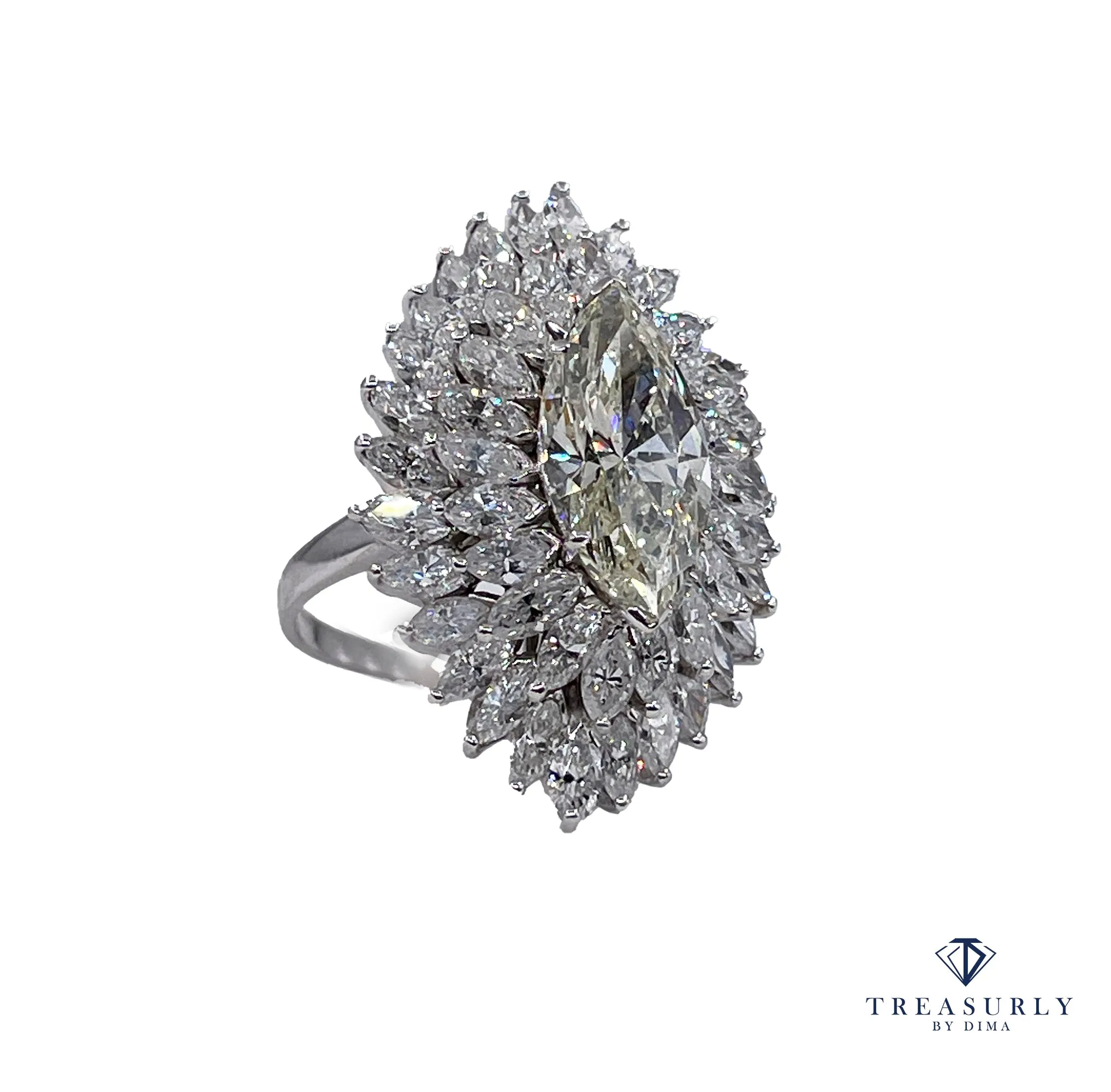 GIA 9.80ctw A Breathtaking Circa 1960s Estate "BALLERINA" Marquise Diamond Cocktail Ring by Palais