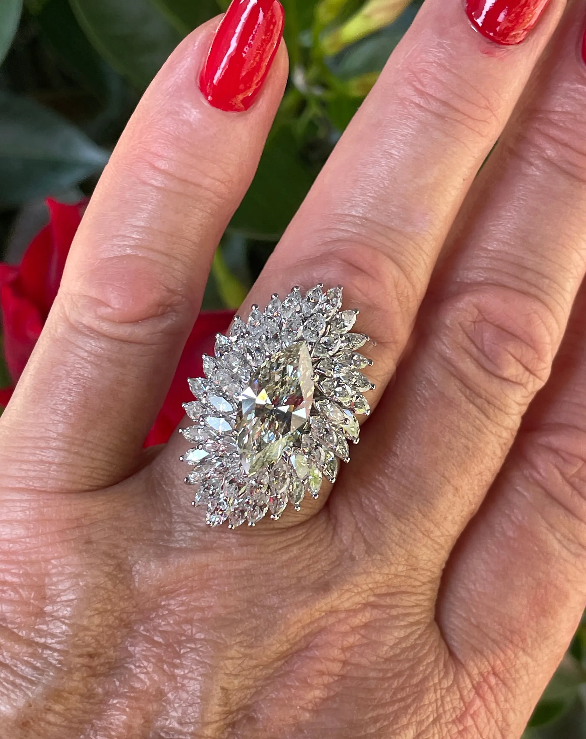 GIA 9.80ctw A Breathtaking Circa 1960s Estate "BALLERINA" Marquise Diamond Cocktail Ring by Palais