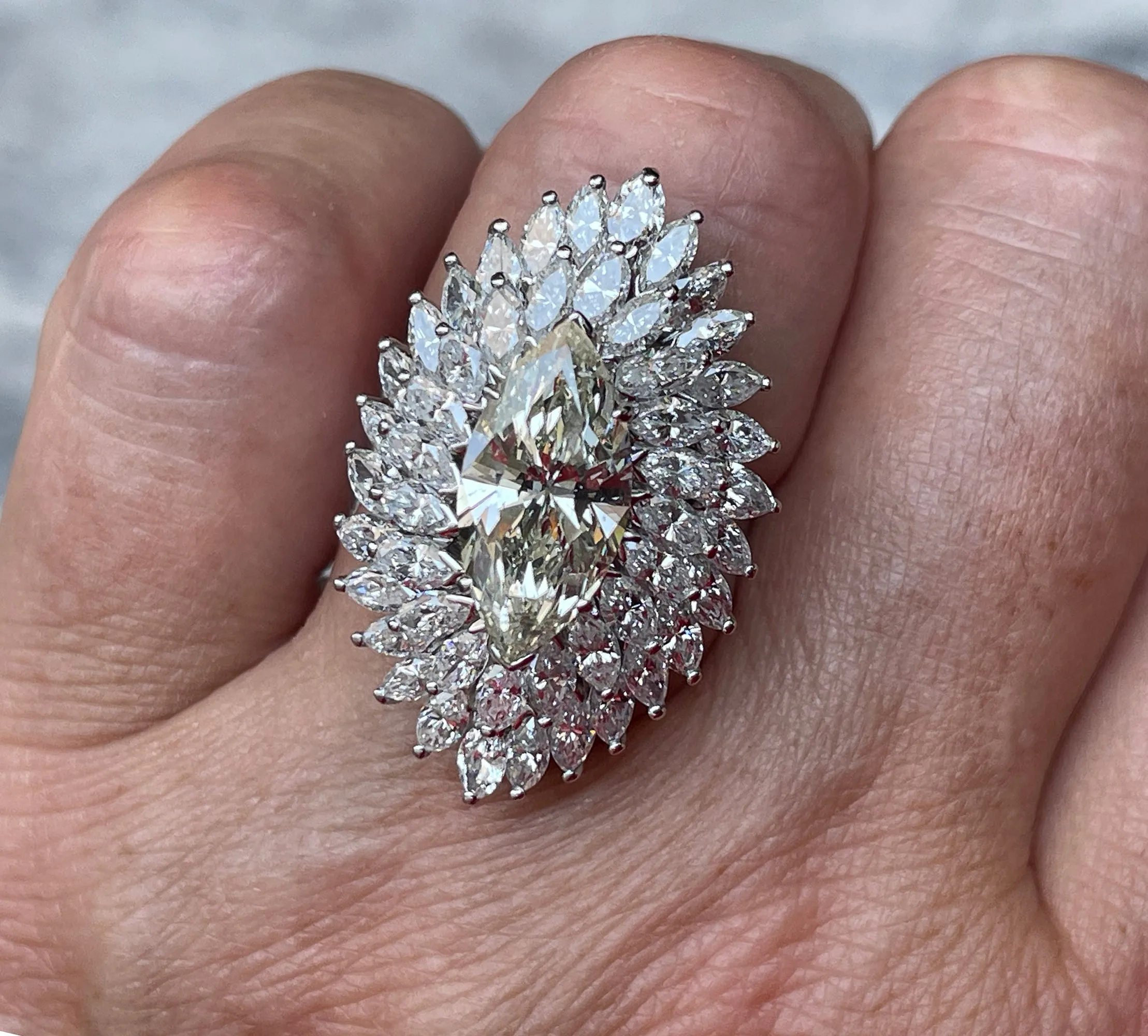 GIA 9.80ctw A Breathtaking Circa 1960s Estate "BALLERINA" Marquise Diamond Cocktail Ring by Palais