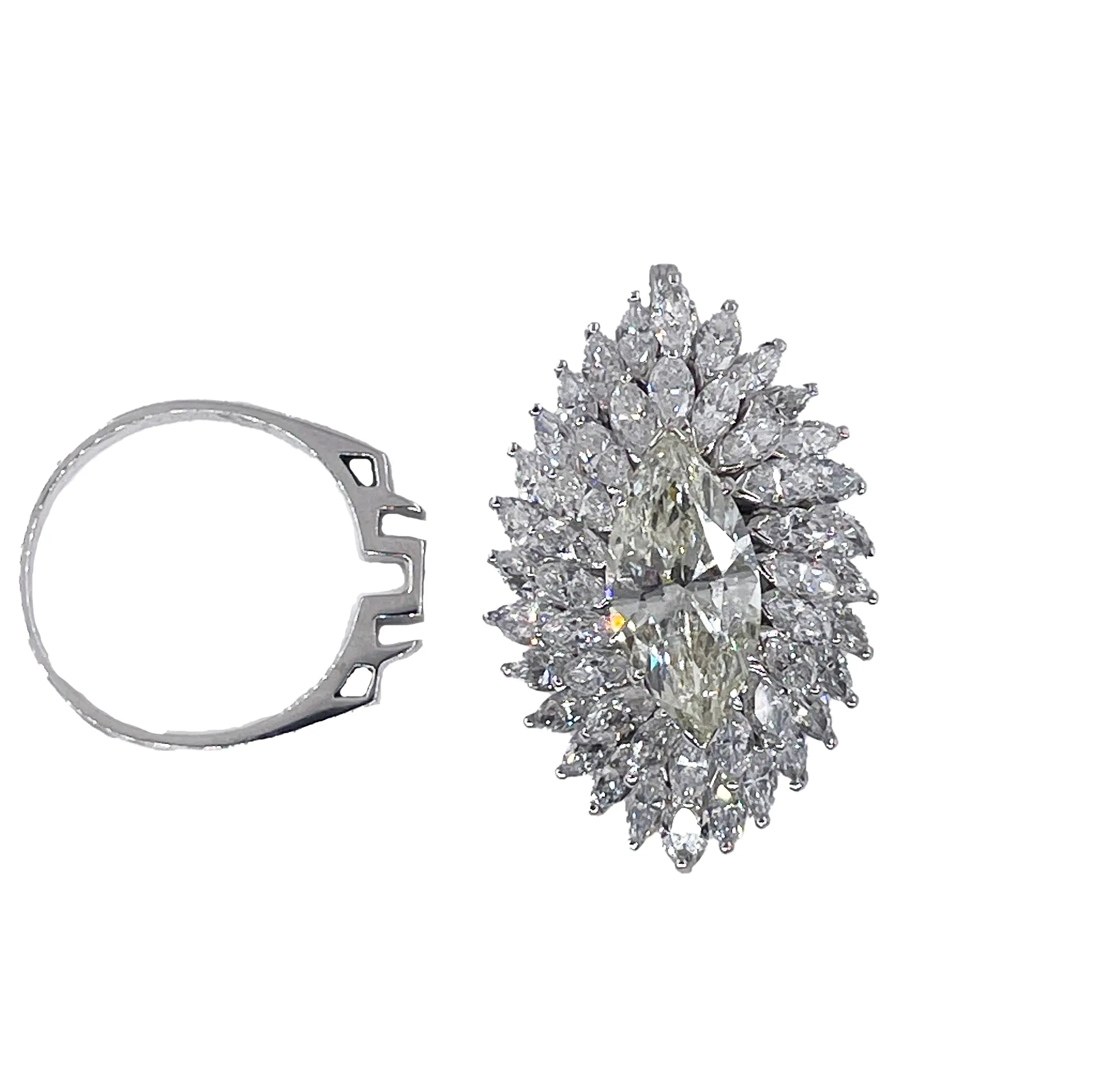 GIA 9.80ctw A Breathtaking Circa 1960s Estate "BALLERINA" Marquise Diamond Cocktail Ring by Palais