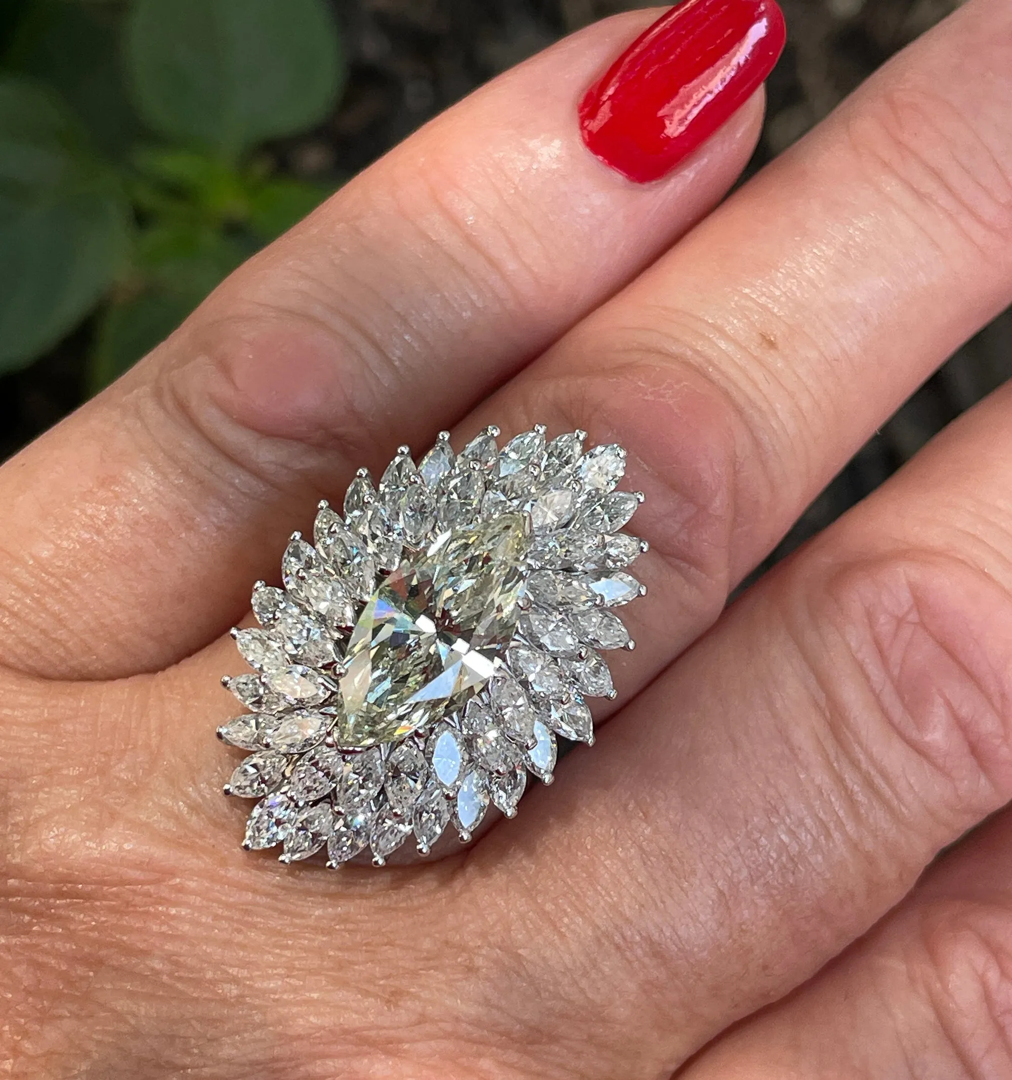 GIA 9.80ctw A Breathtaking Circa 1960s Estate "BALLERINA" Marquise Diamond Cocktail Ring by Palais