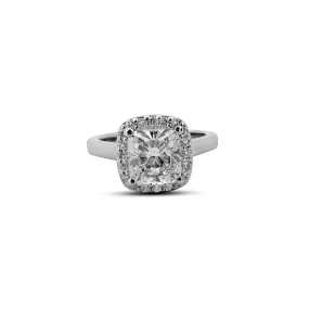 GIA Graded 1.53 Carats Cushion Cut Diamond with Halo Engagement Ring in 14k White Gold