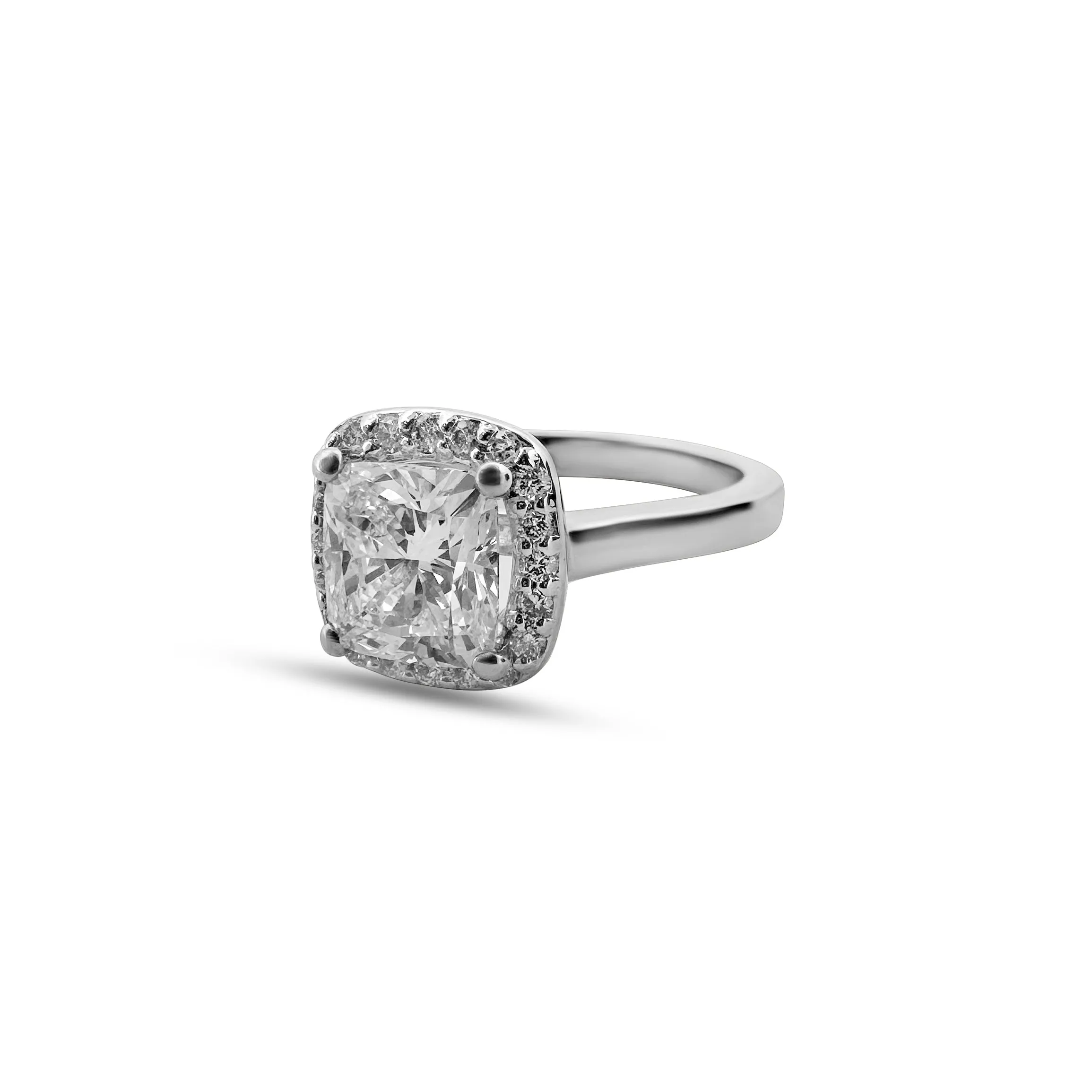 GIA Graded 1.53 Carats Cushion Cut Diamond with Halo Engagement Ring in 14k White Gold