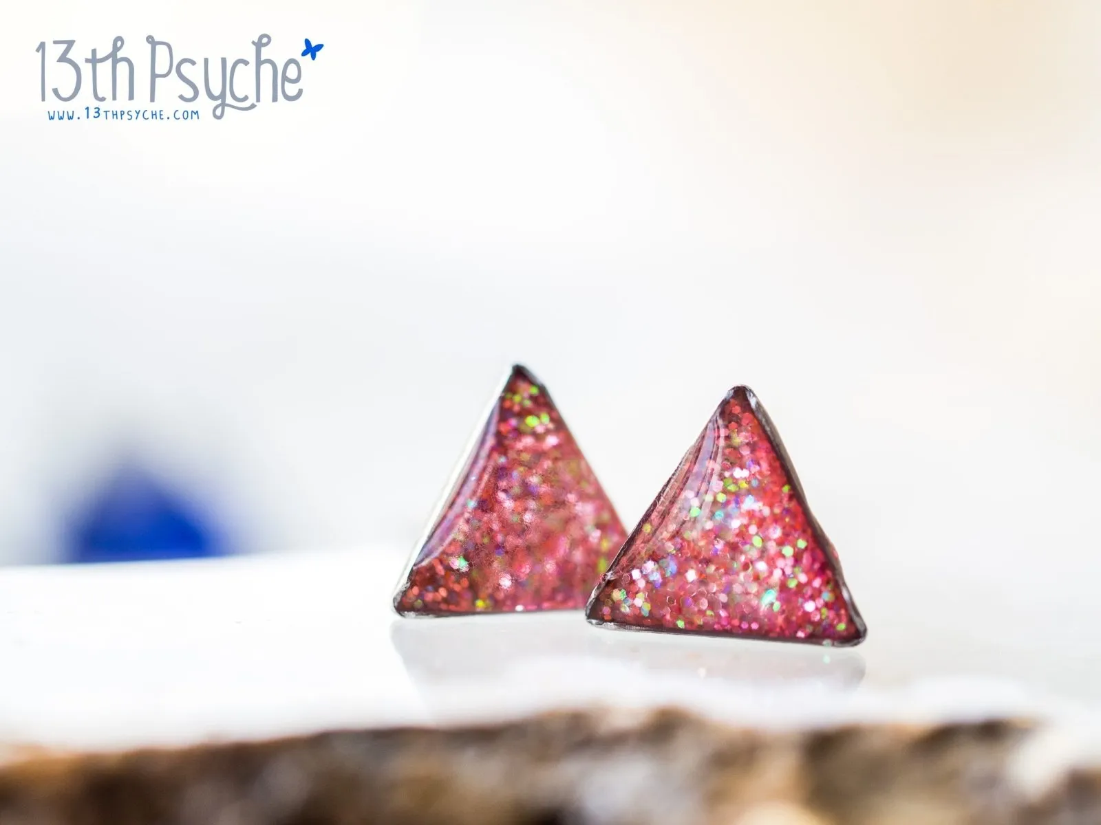 Glitter triangle stud earrings, Stainless steel