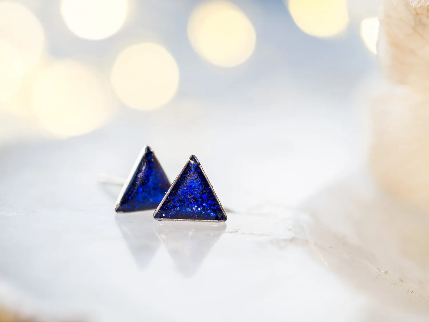 Glitter triangle stud earrings, Stainless steel