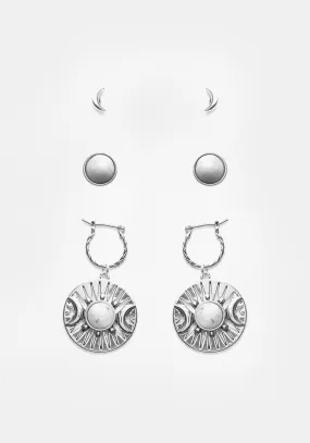 GODDESS TRIPLE MOON MOONSTONE EAR STUD PACK