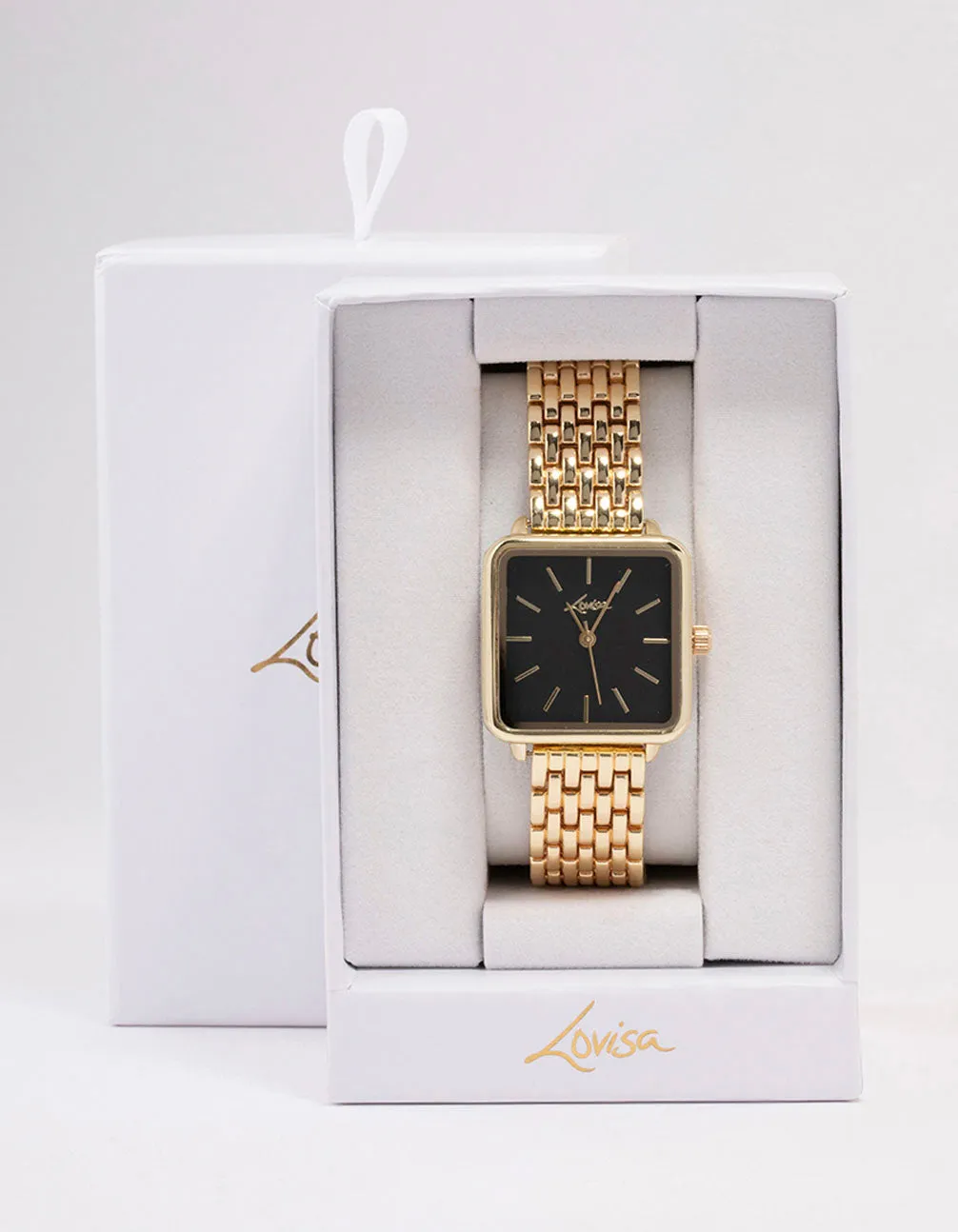 Gold & Black Medium Square Watch