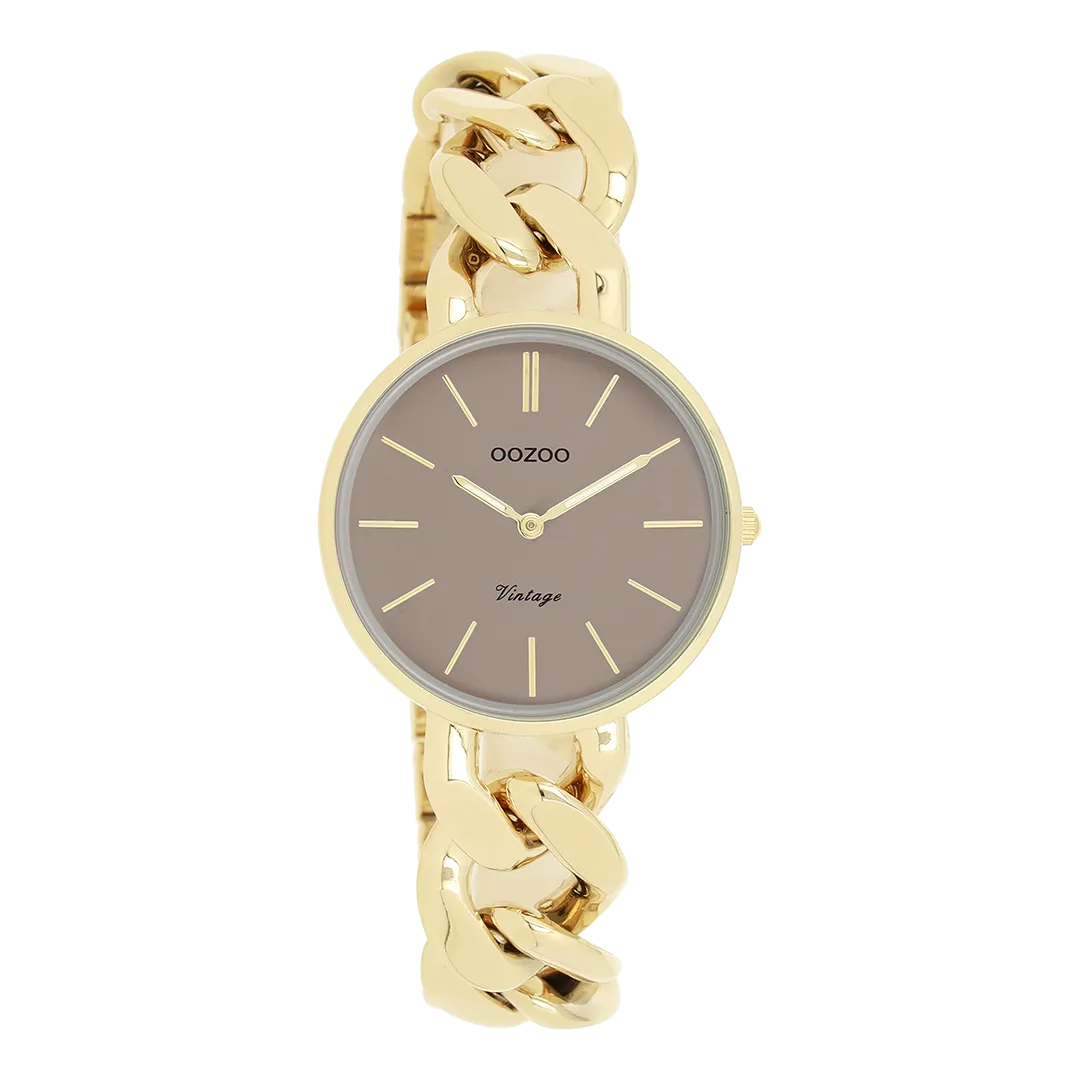 Gold coloured OOZOO watch with gold coloured chunky chain bracelet - C20358