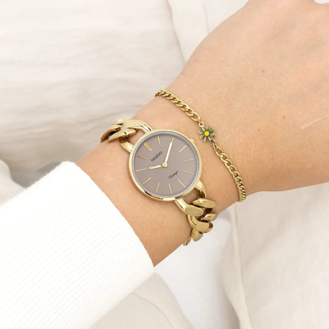 Gold coloured OOZOO watch with gold coloured chunky chain bracelet - C20358