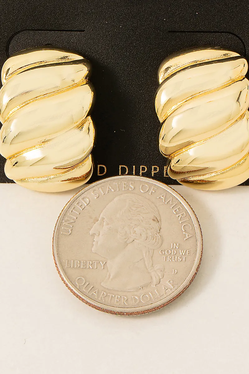 Gold Dipped Rope Textured Shield Stud Earrings