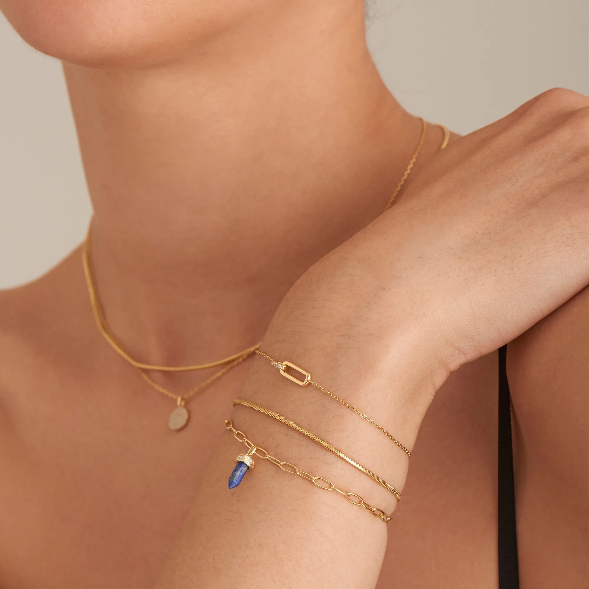 Gold Lapis Point Pendant Bracelet