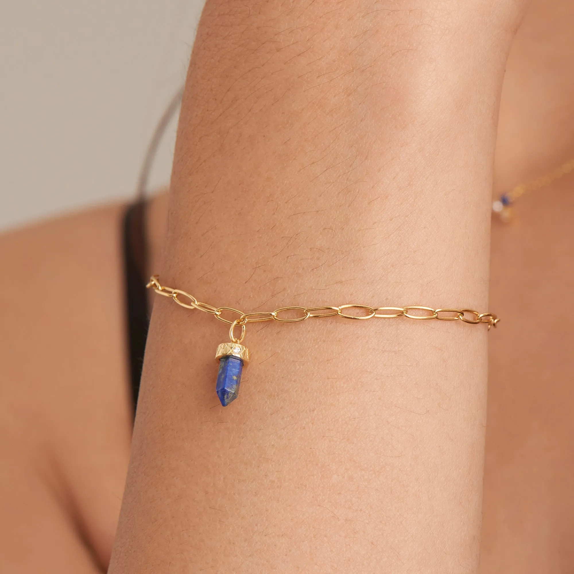 Gold Lapis Point Pendant Bracelet