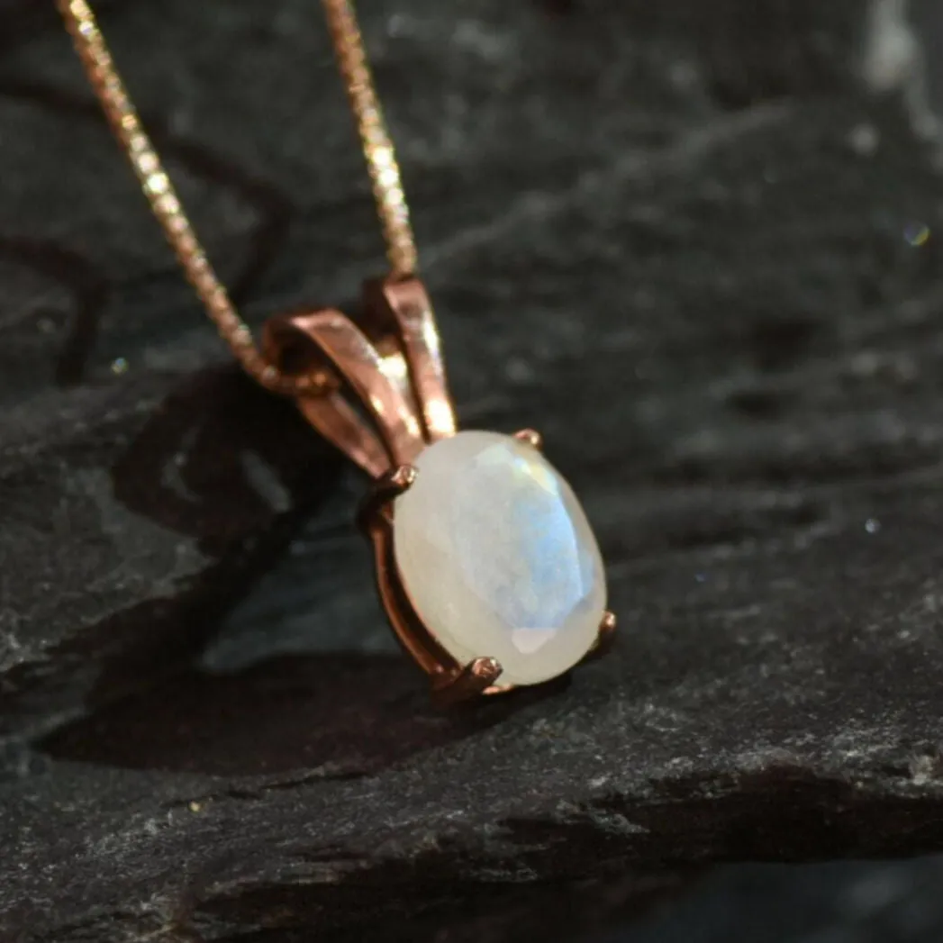 Gold Moonstone Pendant - White Oval Necklace - Dainty Moonstone Necklace