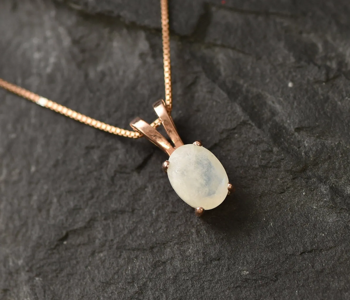 Gold Moonstone Pendant - White Oval Necklace - Dainty Moonstone Necklace