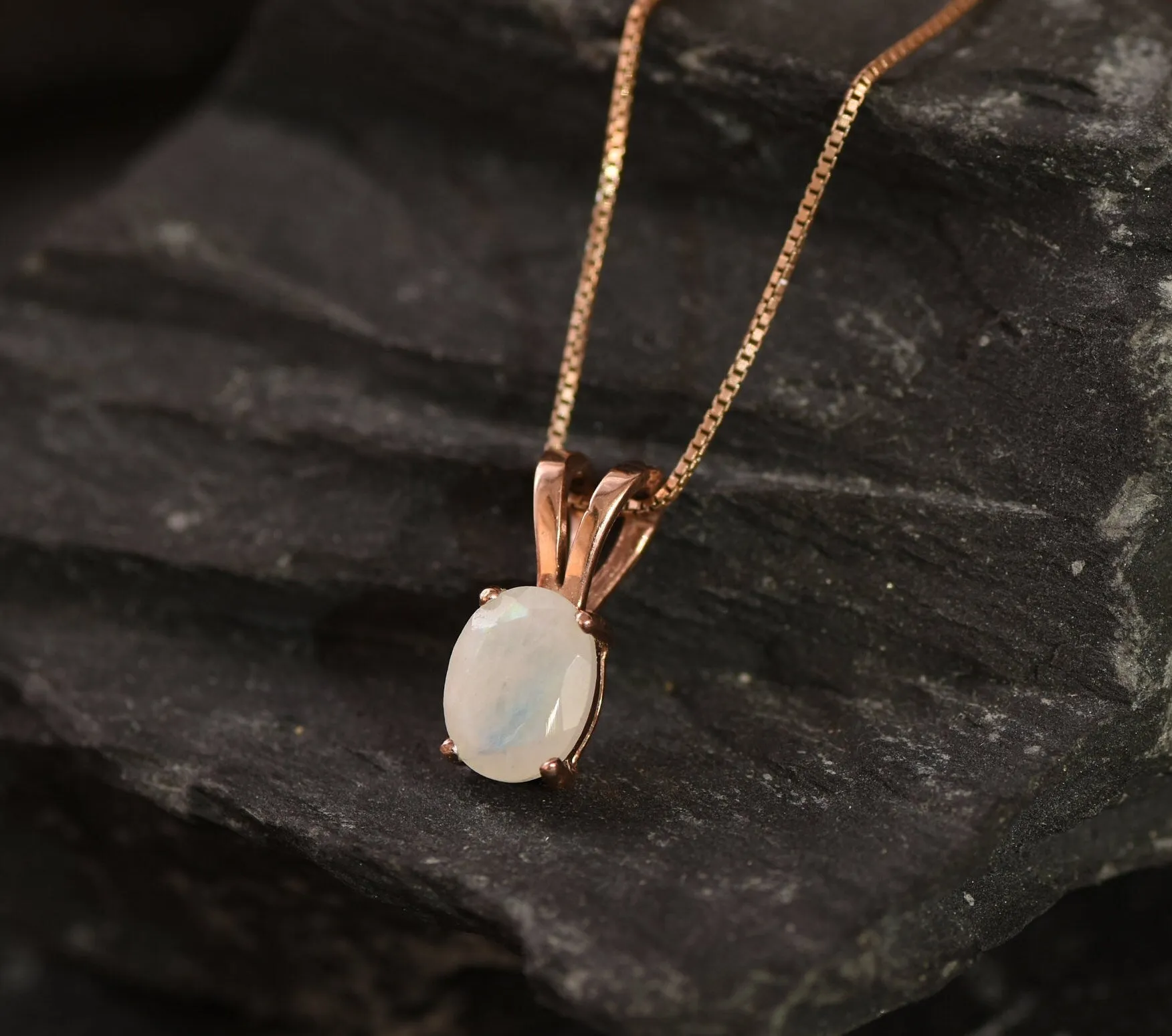 Gold Moonstone Pendant - White Oval Necklace - Dainty Moonstone Necklace