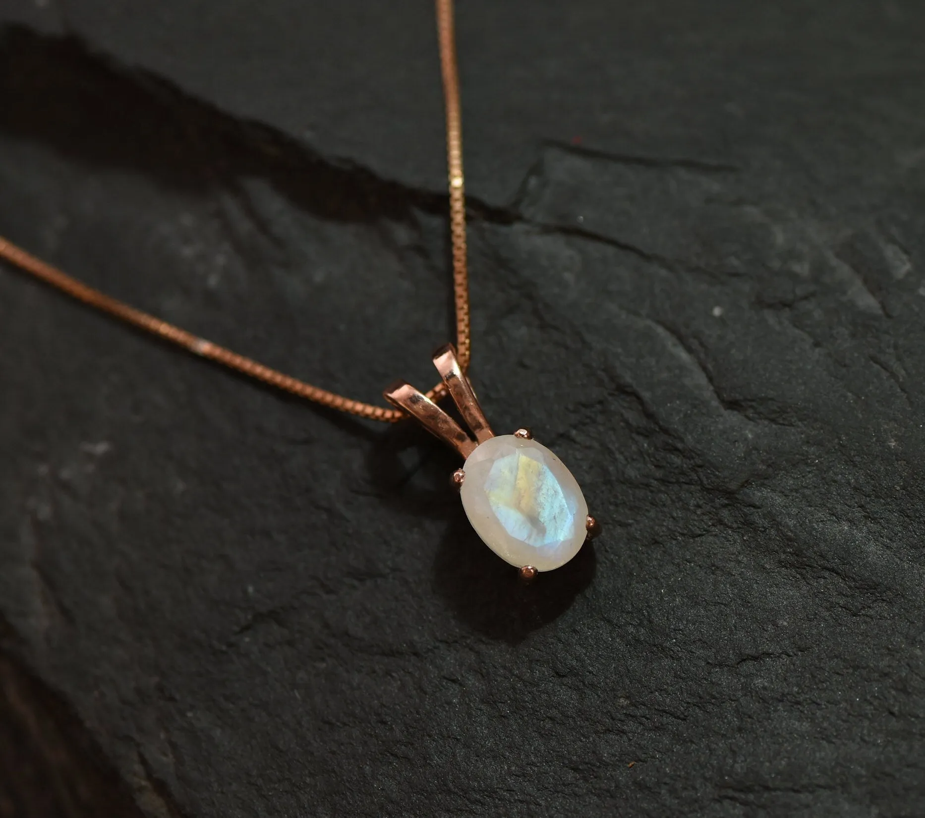 Gold Moonstone Pendant - White Oval Necklace - Dainty Moonstone Necklace