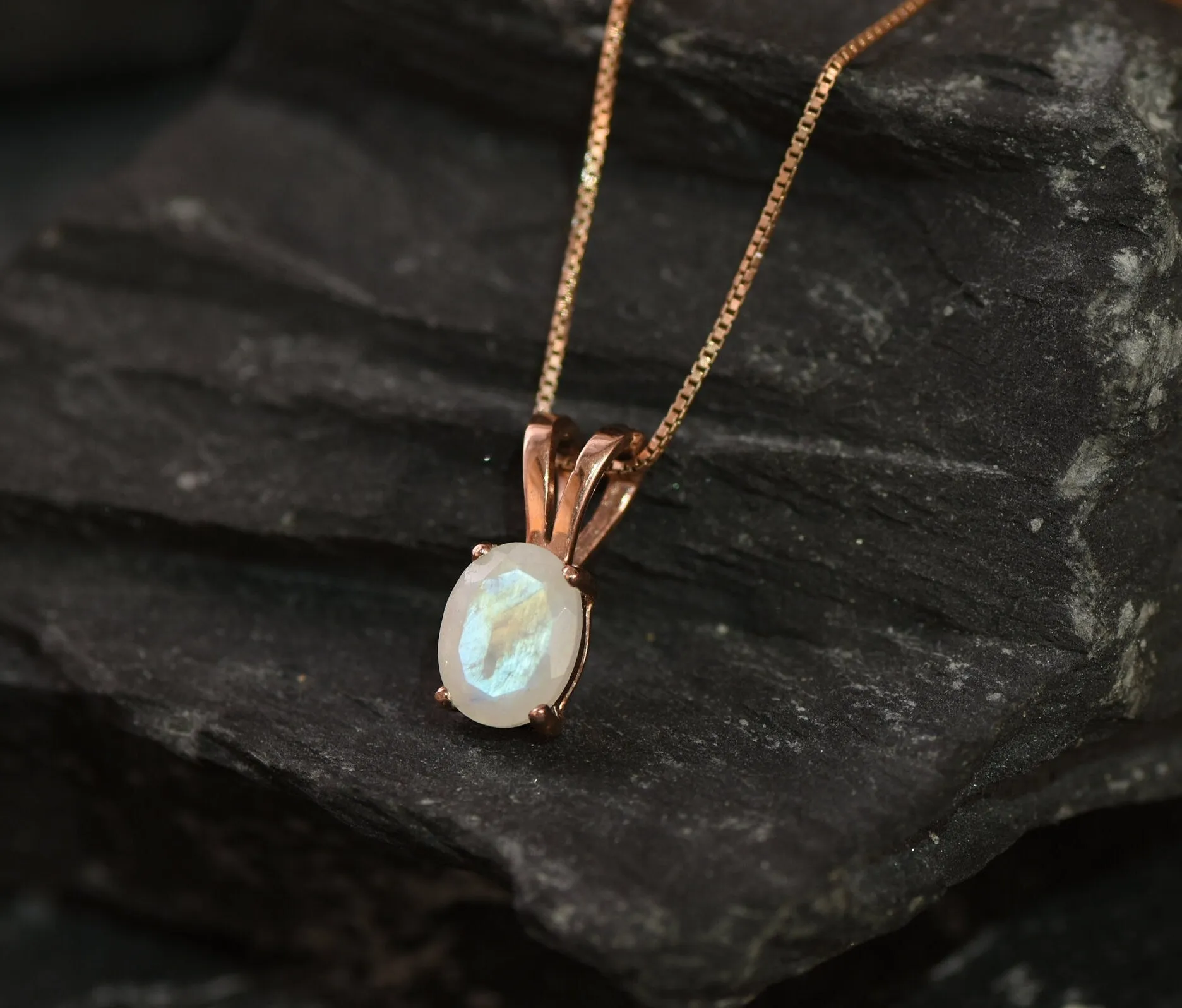 Gold Moonstone Pendant - White Oval Necklace - Dainty Moonstone Necklace