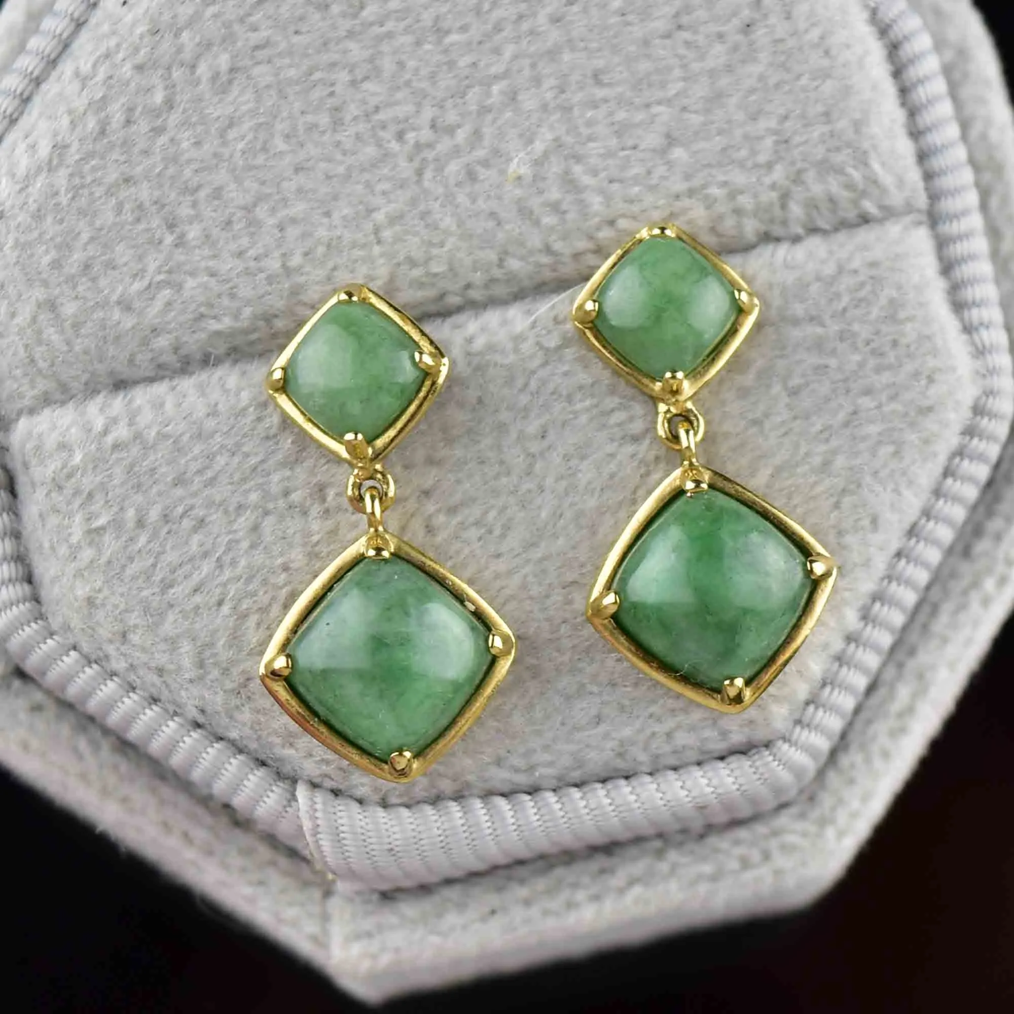 Gold Natural Jade Cabochon Geometric Drop Earrings