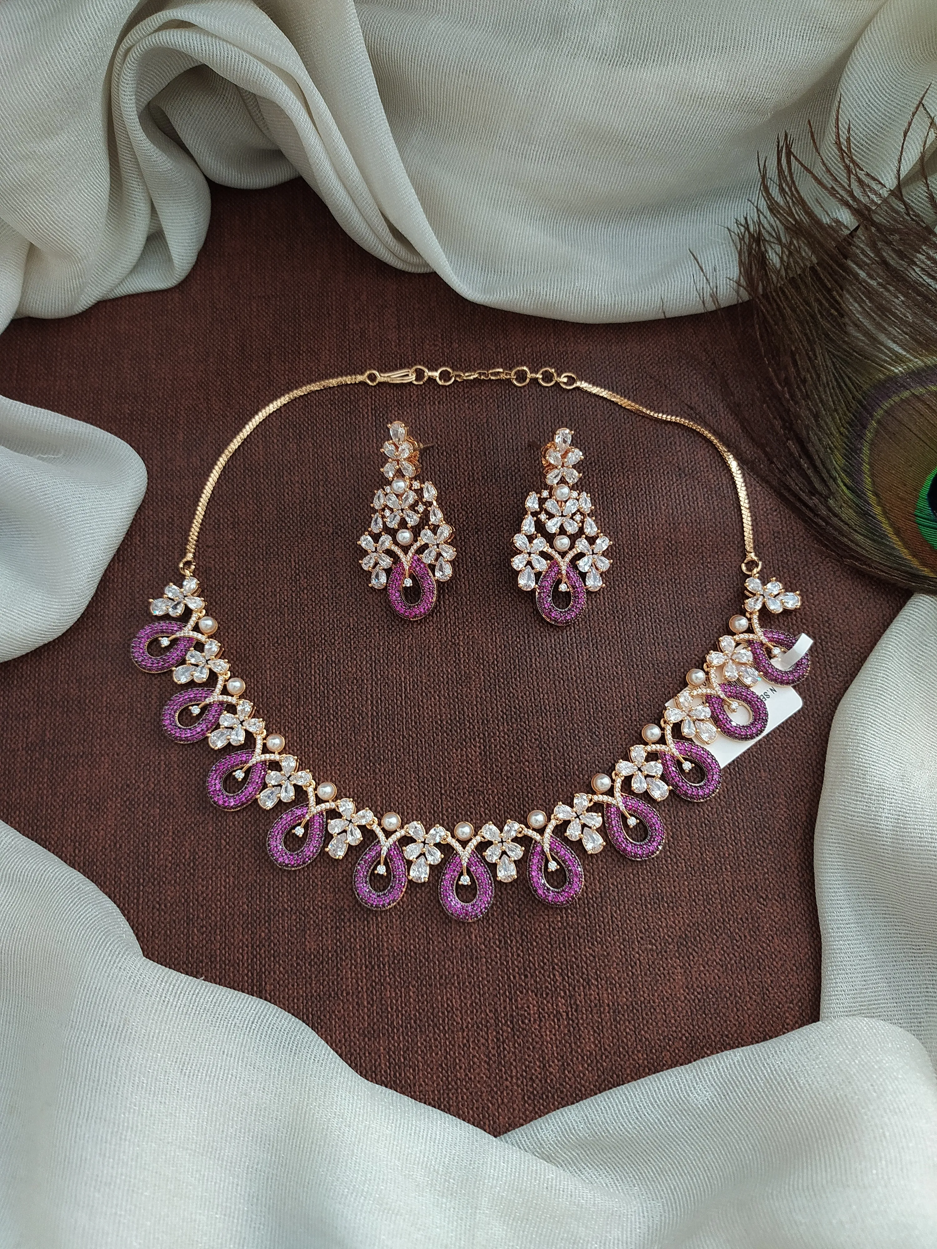 Gold Plated Diamond Necklace Set