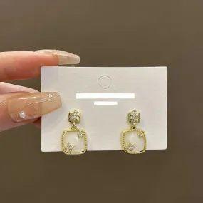 Gold Plated Korean Style Cat'S Eye Stone Style Geometric Square Earrings Cubic Zirconia Alloy Earring Set, Drops & Danglers - Pair Of 1