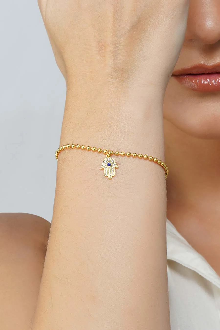 Gold Plated Protection Hamsa Hand Cuff Bracelet