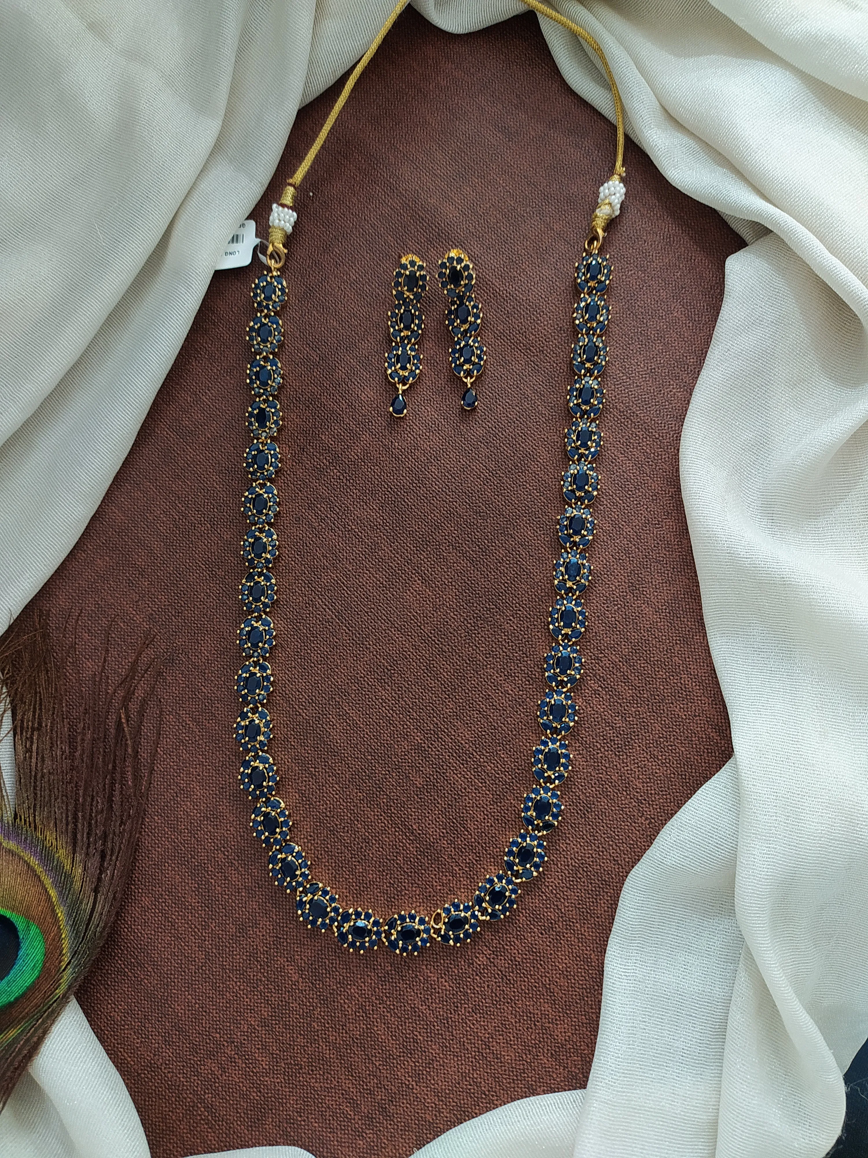 Gold-Plated Zircon Long Haram Set with Real Diamond-Color Stones - Available in 5 Stunning Variants