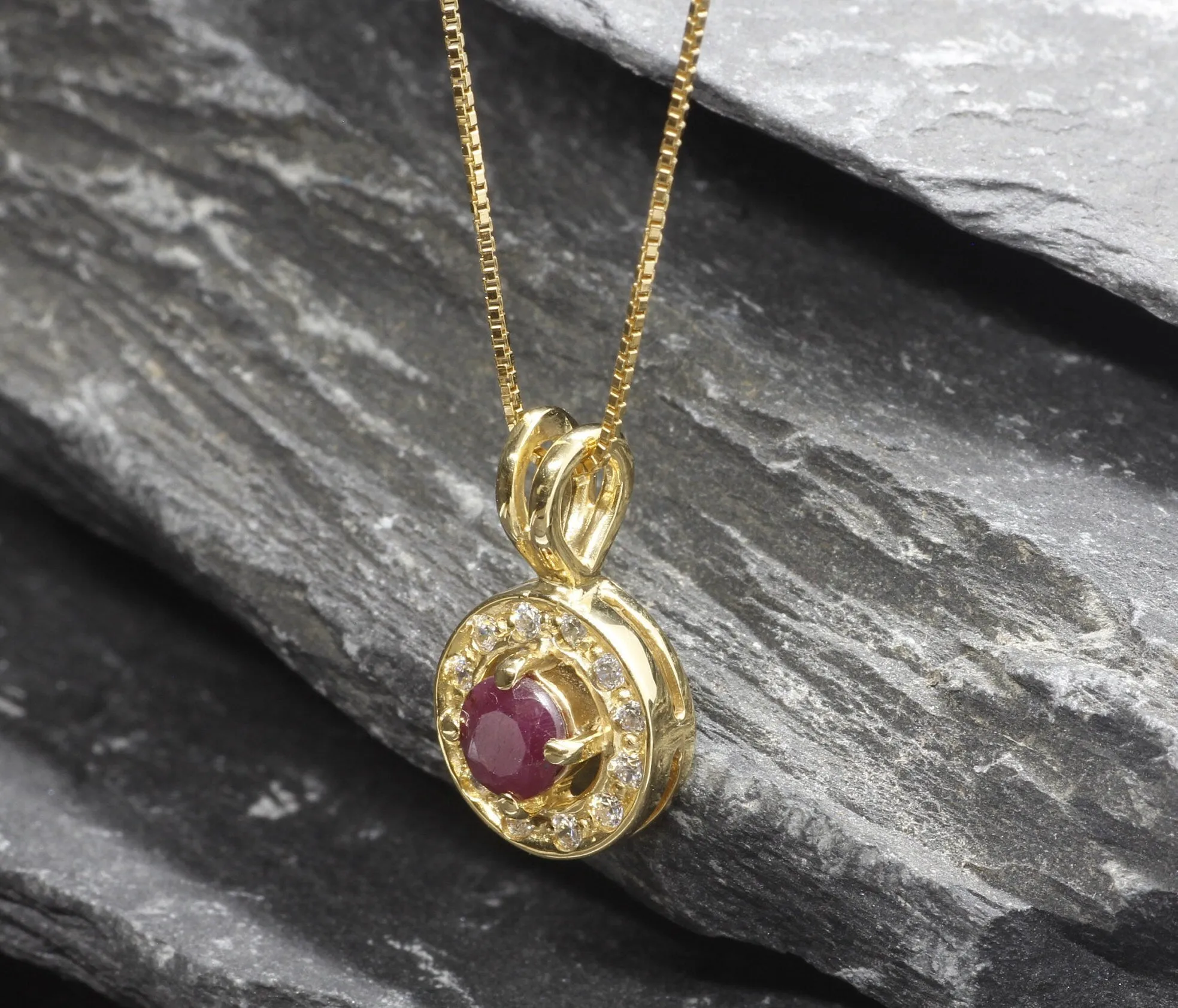 Gold Ruby Pendant - Natural Ruby Necklace - Round Dainty Pendant