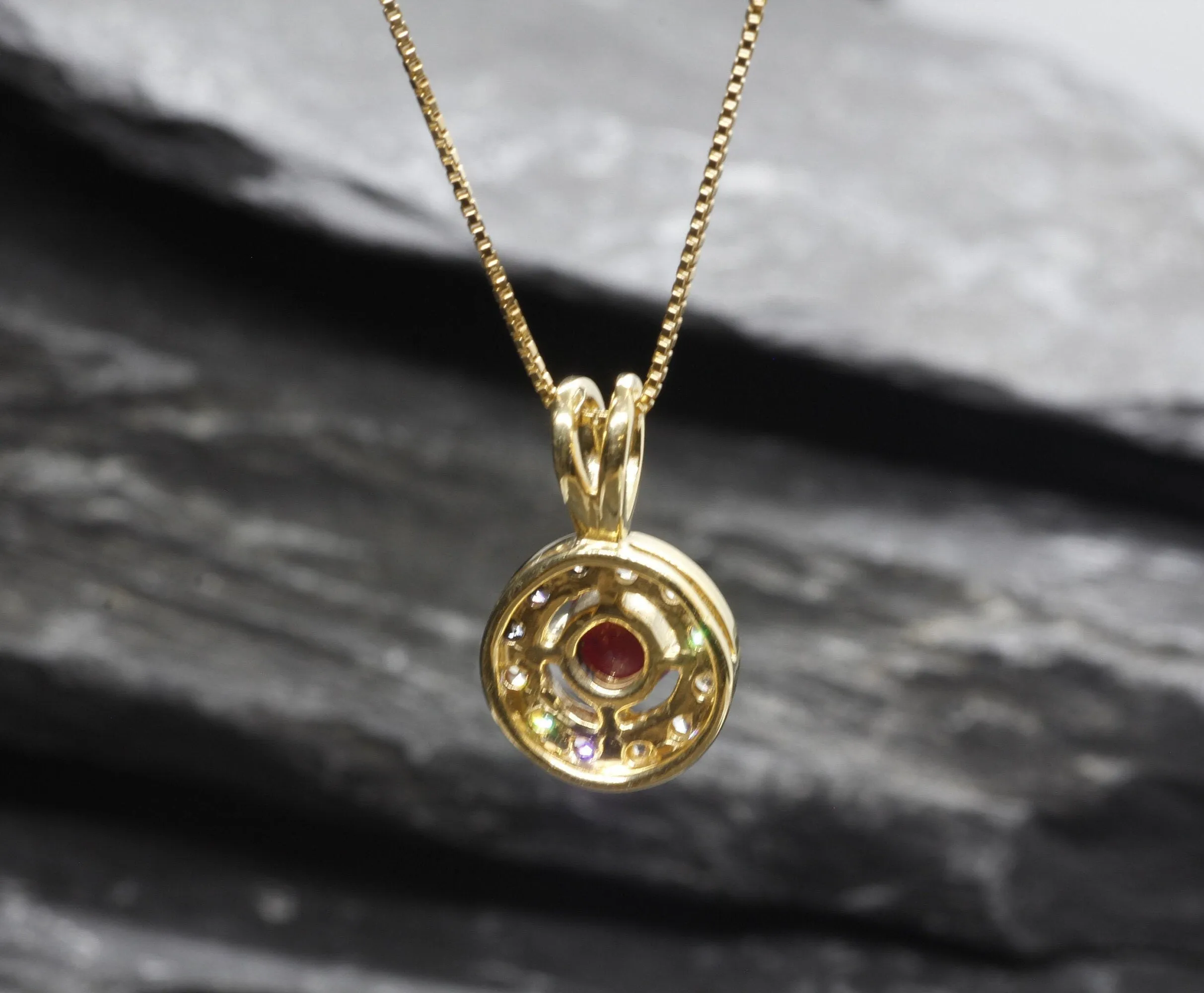 Gold Ruby Pendant - Natural Ruby Necklace - Round Dainty Pendant