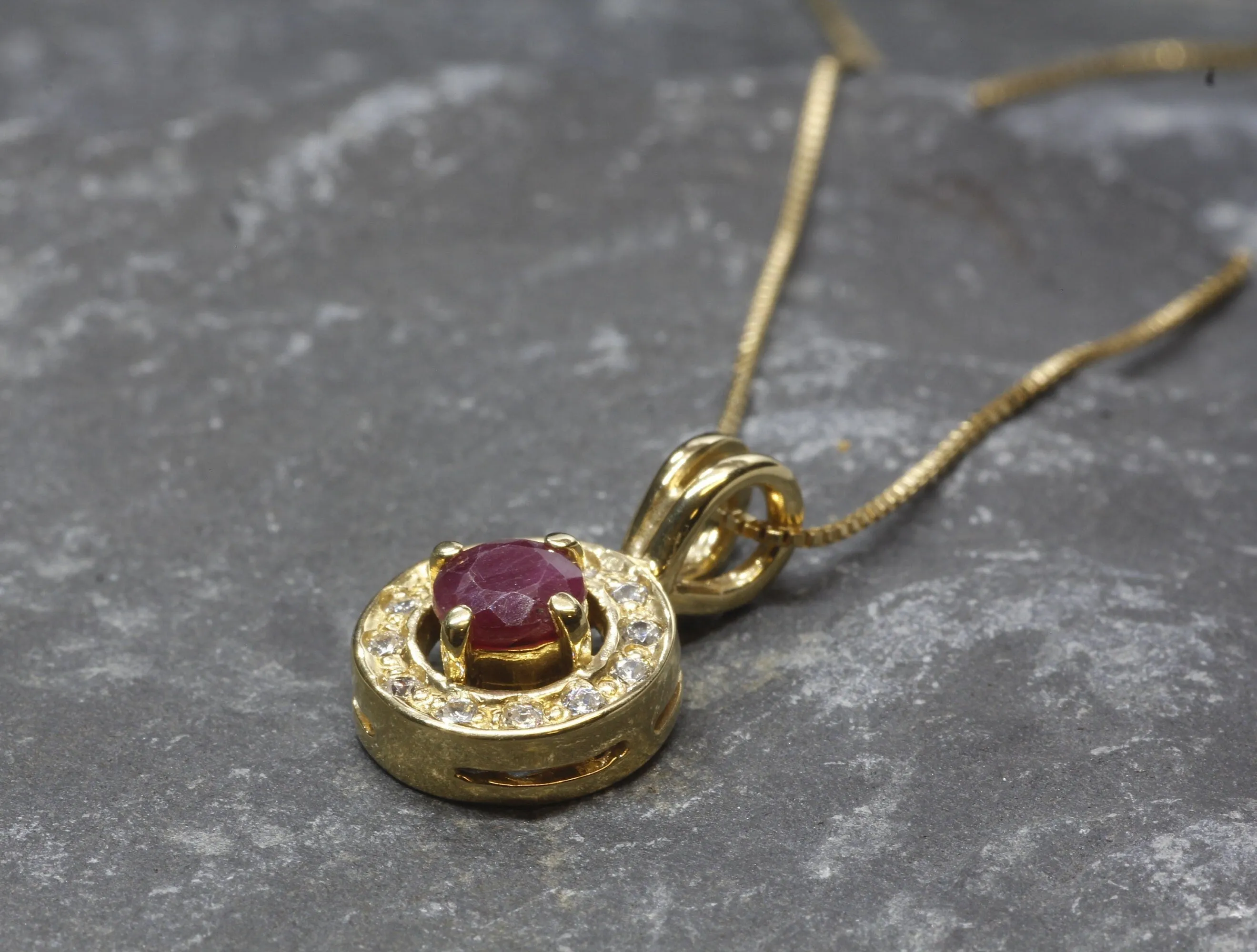 Gold Ruby Pendant - Natural Ruby Necklace - Round Dainty Pendant