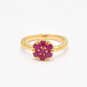 Gold Ruby Ring - Flower Ring, Dainty Ruby Ring, Natural Ruby Ring