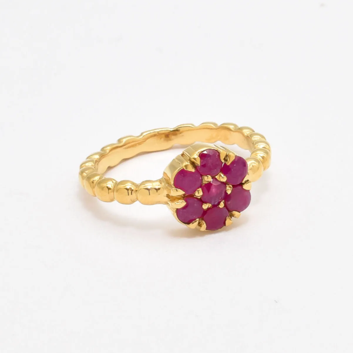 Gold Ruby Ring - Flower Ring, Dainty Ruby Ring, Natural Ruby Ring