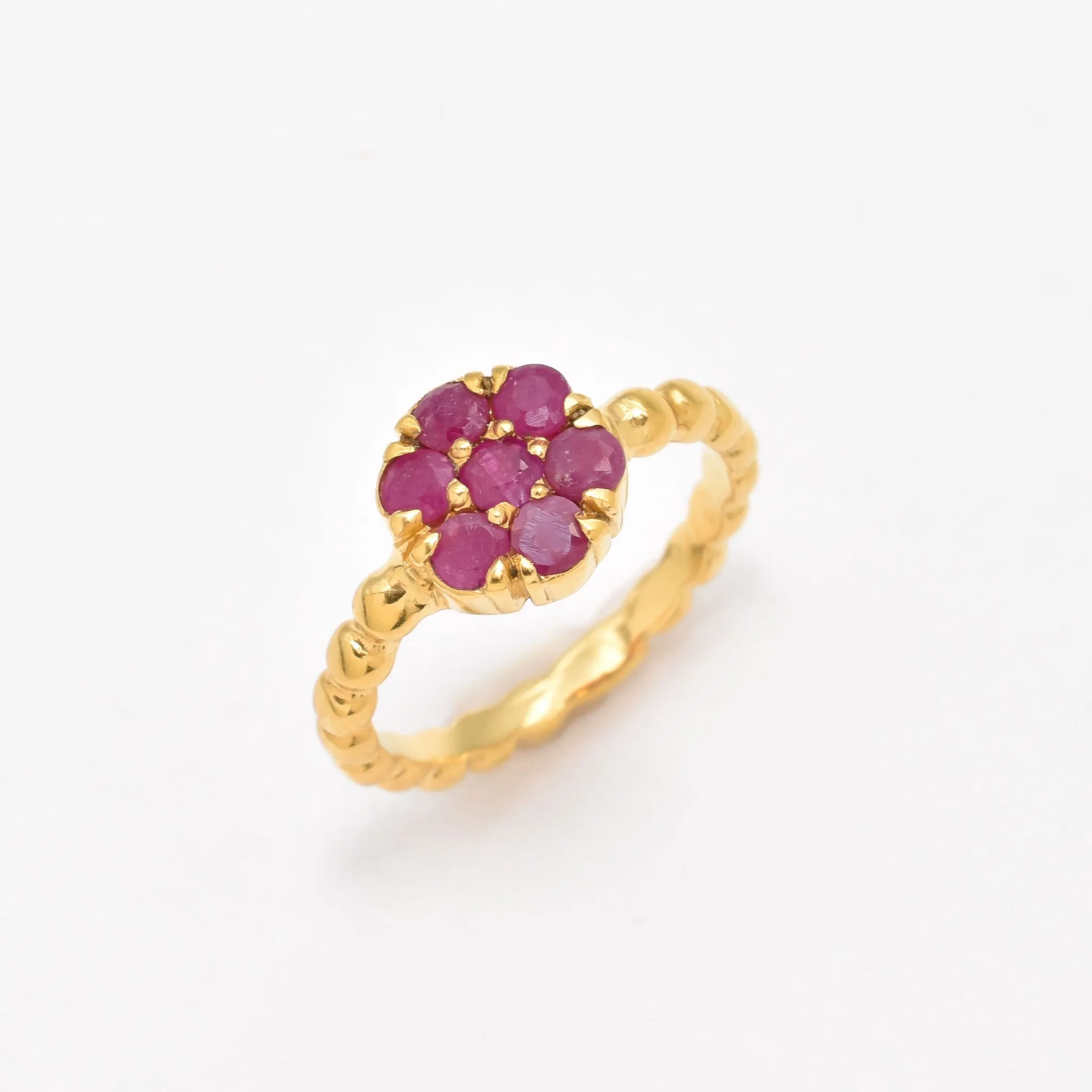 Gold Ruby Ring - Flower Ring, Dainty Ruby Ring, Natural Ruby Ring