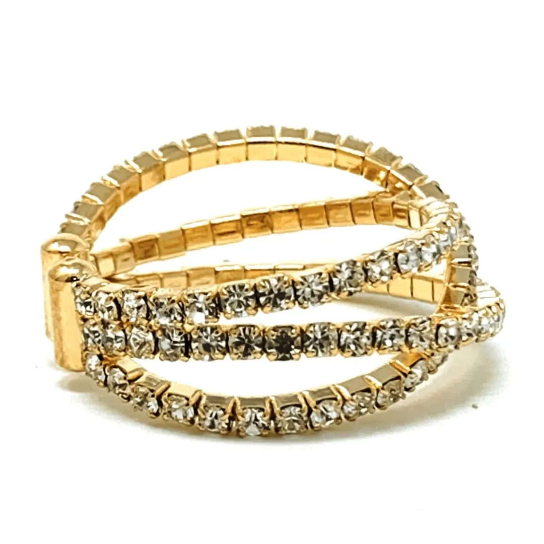 Gold Stackable Ring With Clear Rhinestones