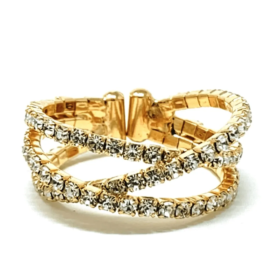 Gold Stackable Ring With Clear Rhinestones