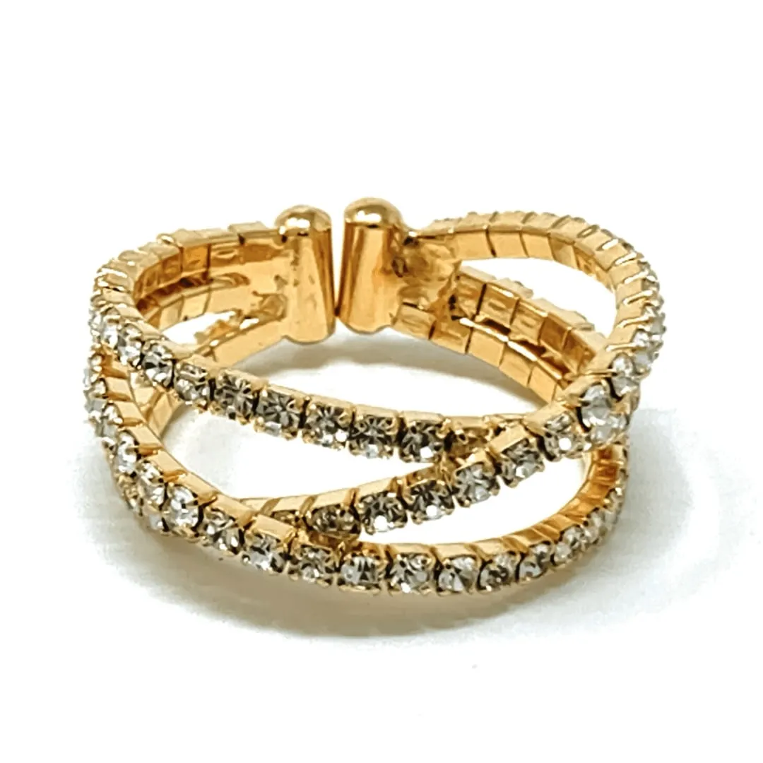 Gold Stackable Ring With Clear Rhinestones