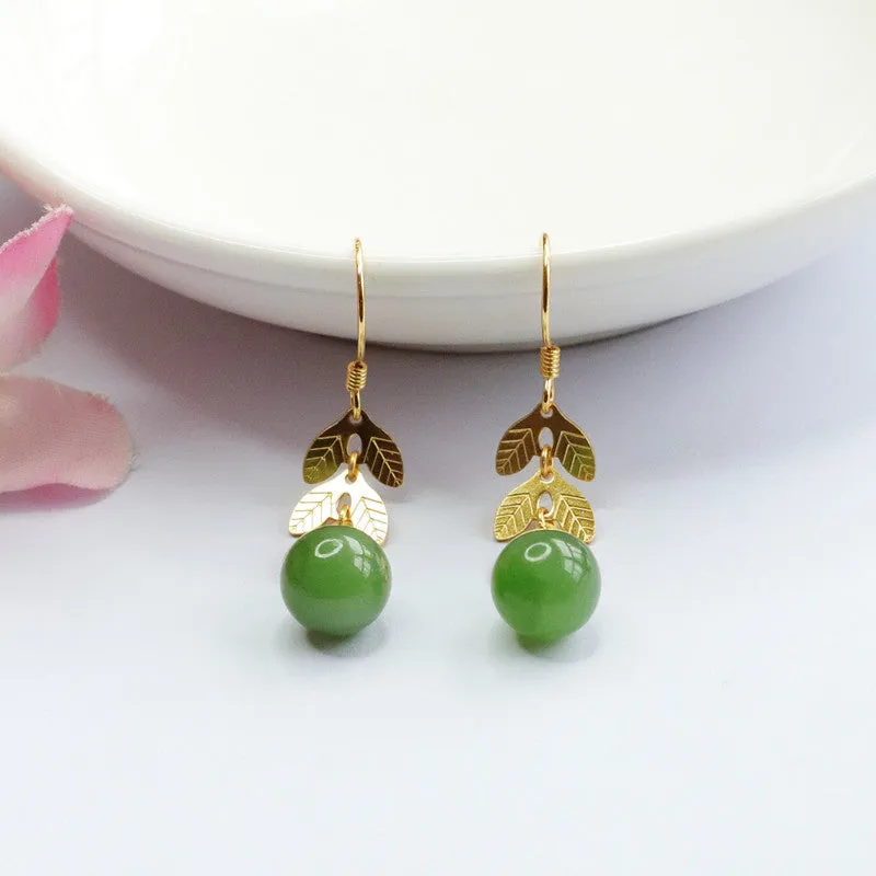 Golden Leaf Jade Hook Earrings