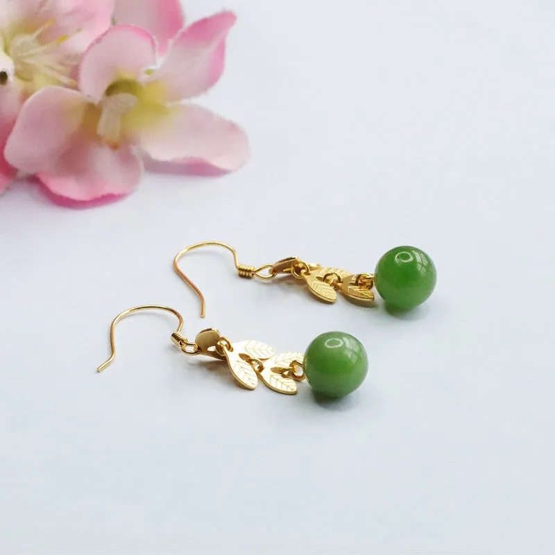 Golden Leaf Jade Hook Earrings