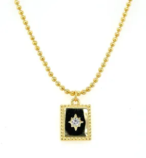 Golden Square Beaded Edge Cz Pendant