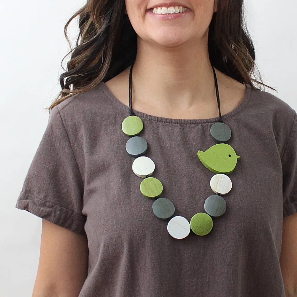 Green Beaded Robin Necklace