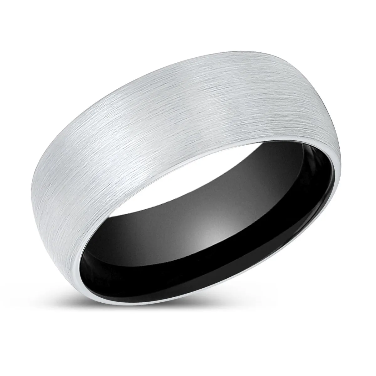 GUARDIAN | Black Ring, White Tungsten Ring, Brushed, Domed