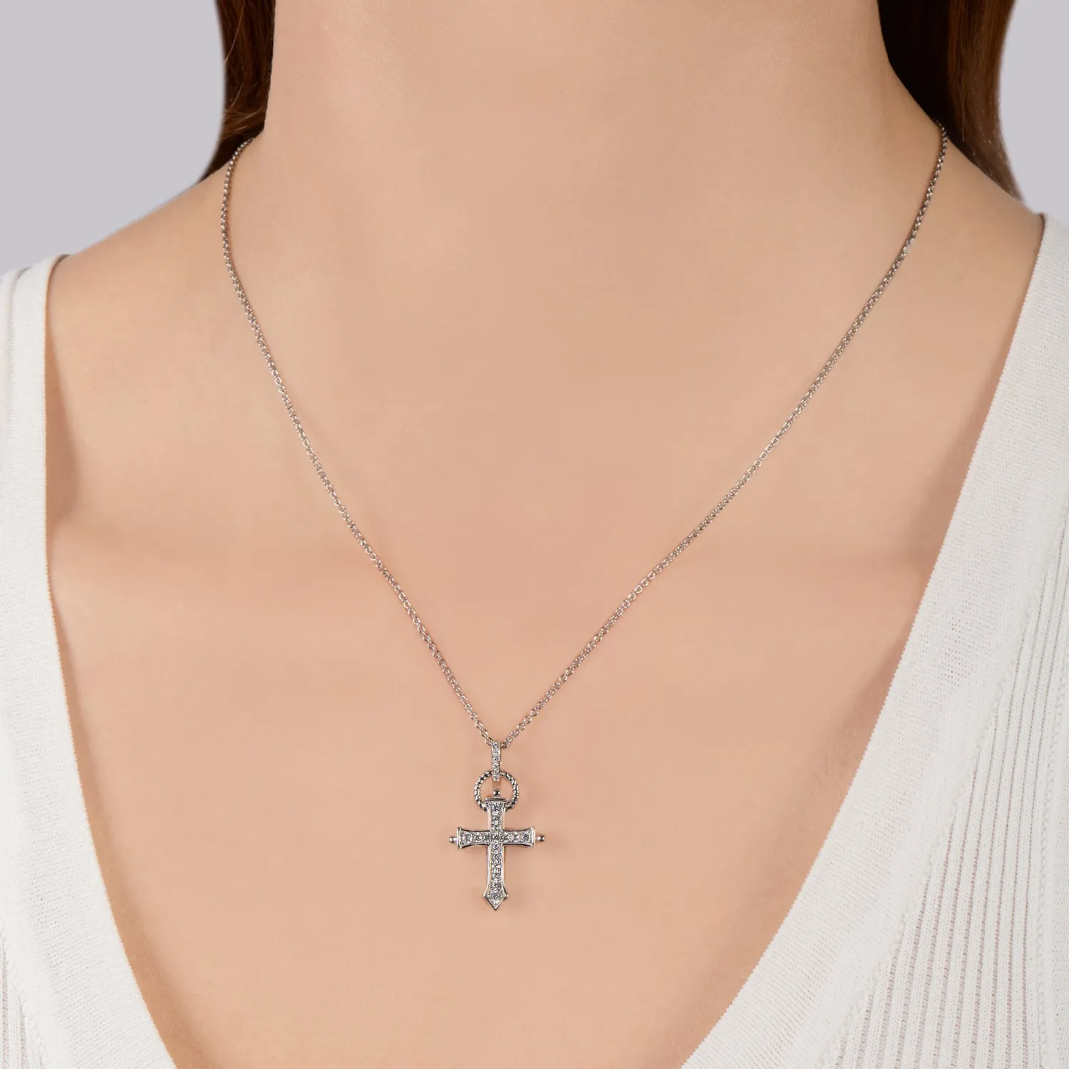 Hallmark Fine Jewelry Large Love & Light Cross Pendant in Sterling Silver with Diamonds