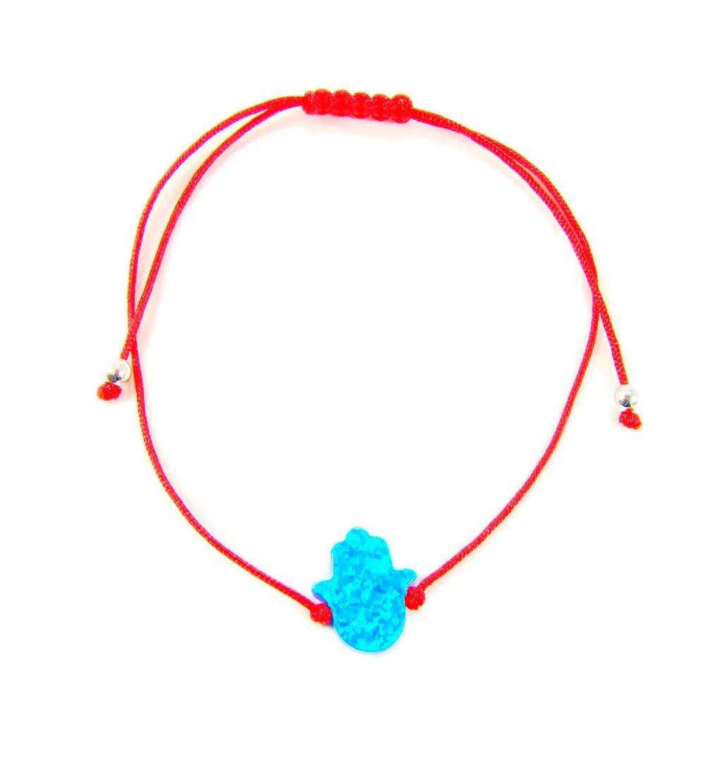 Hamsa Hand Bracelet Opal Red String Hand of Fatima Bangle Amulet